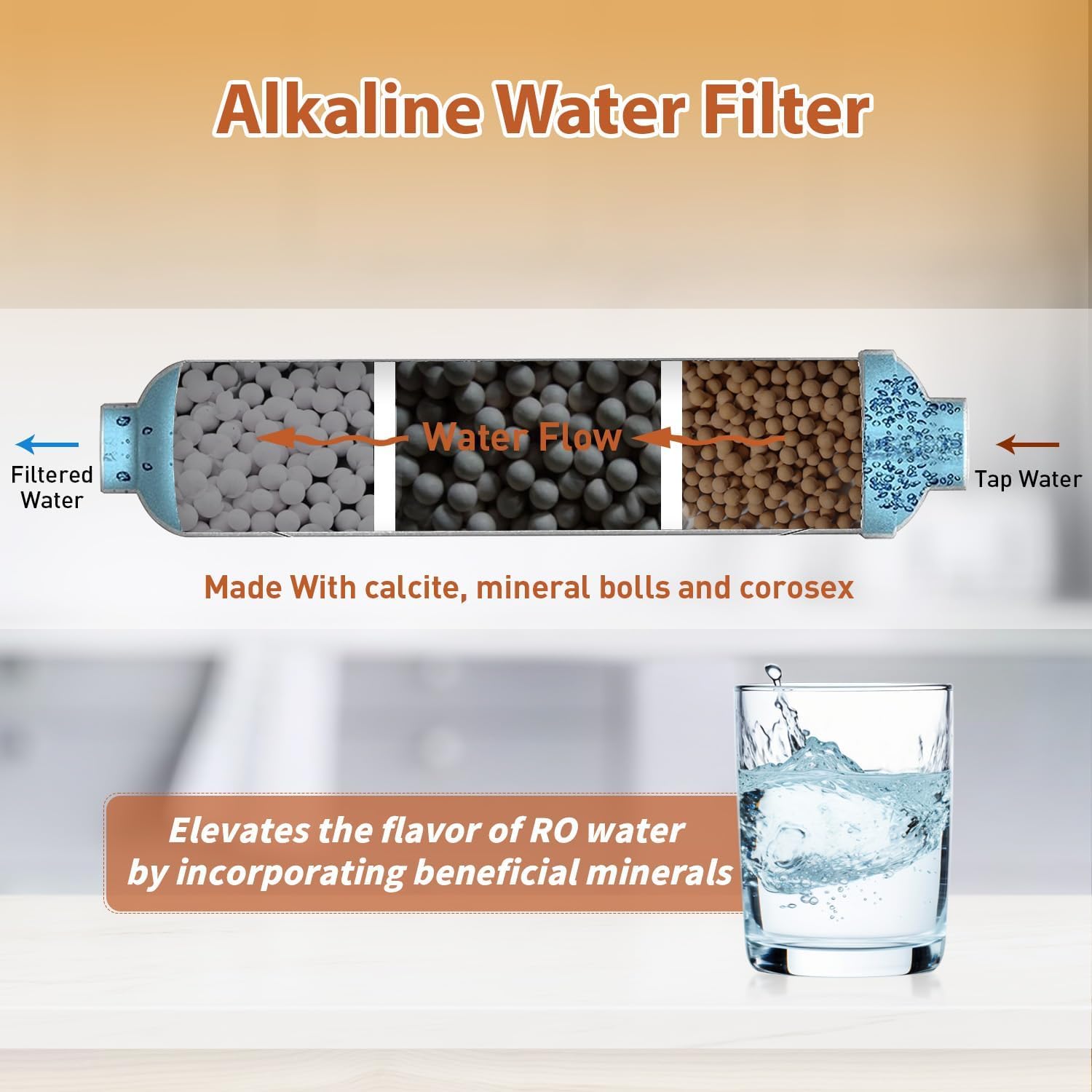 PureDrop RTW5AK SGS-Tested Reverse Osmosis Alkaline Water Filter System, 6 Stage pH+ Alkaline Remineralization Under Sink RO Water Filtration System Plus Extra 3 Filters, 50 GPD