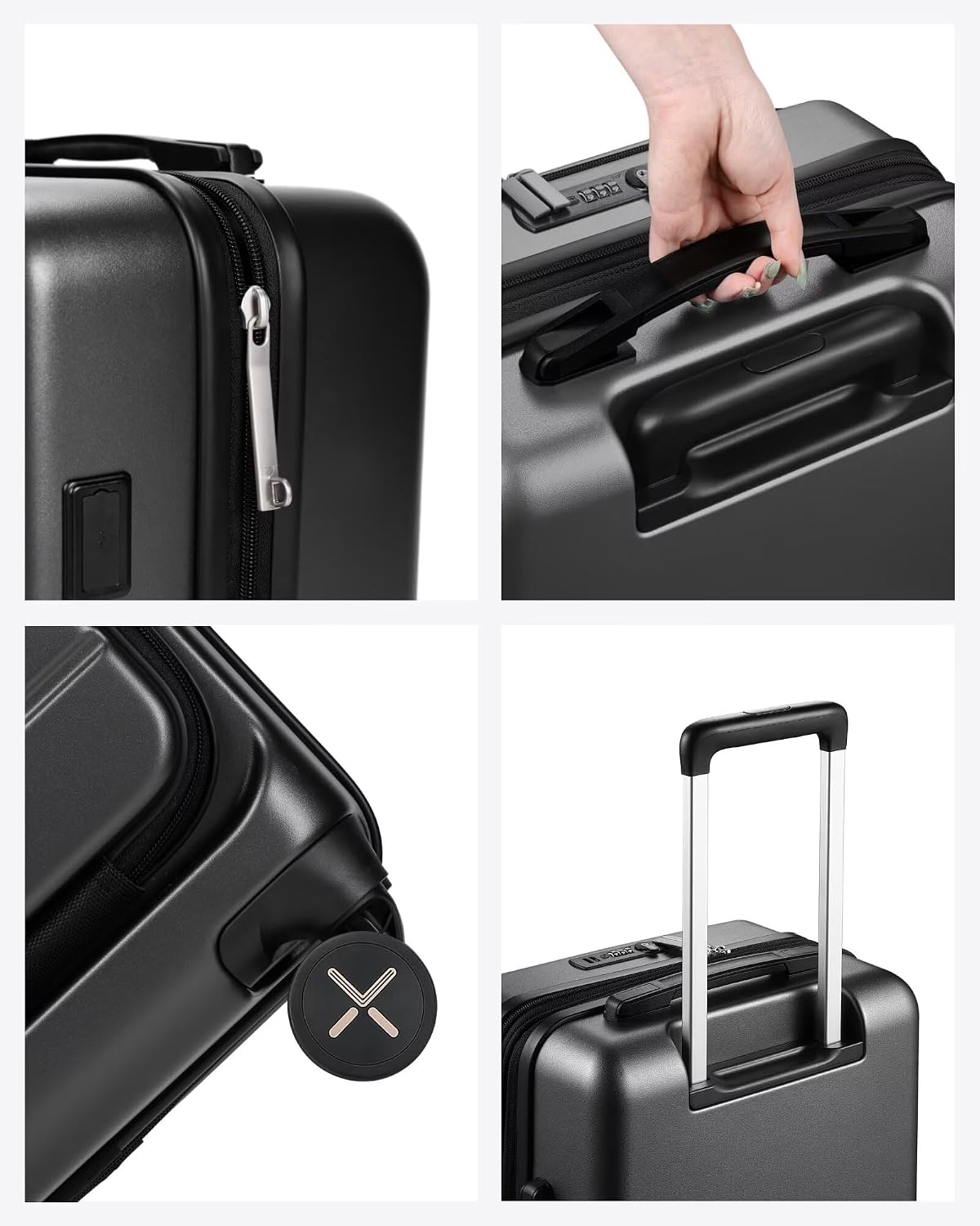 Carry On Luggage 22x14x9 Airline Approved, Expandable Polycarbonate Suitcase with Front Pocket (FX-Core, Brown-Black, 20 Inch)