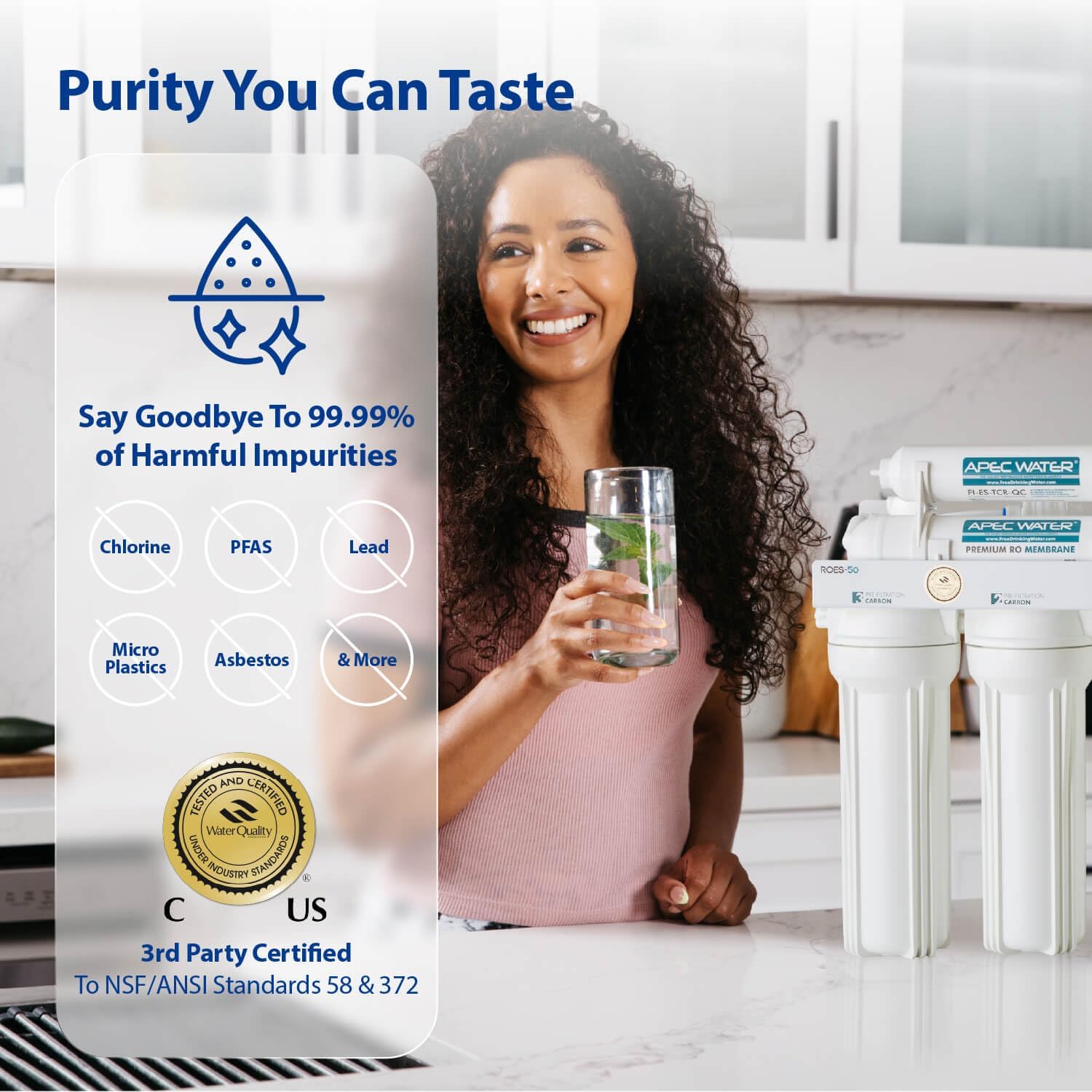 APEC Water ROES-PH75, 6-Stage Alkaline Under Sink Reverse Osmosis Water Filter System, NSF Certified 372 & 58, 75 GPD, Reduces 99% of Impurities
