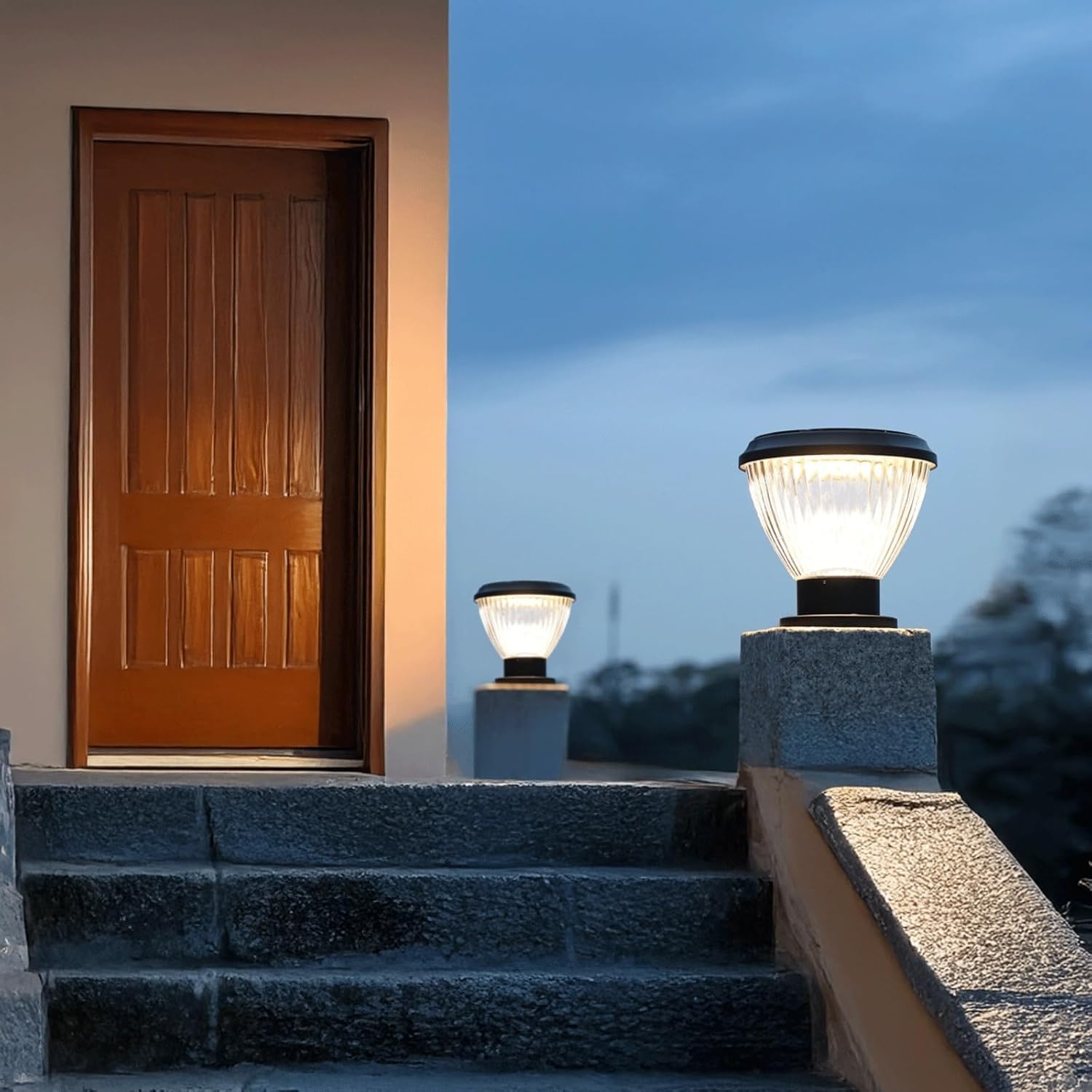Solar Post Light, IP65 Outdoor Bollard Light, LED Solar Pillar Lamp, Round Column Lantern with Light Control, Aluminum and PC Exterior Garden Lighting Fixture for Yard Pathway Driveway