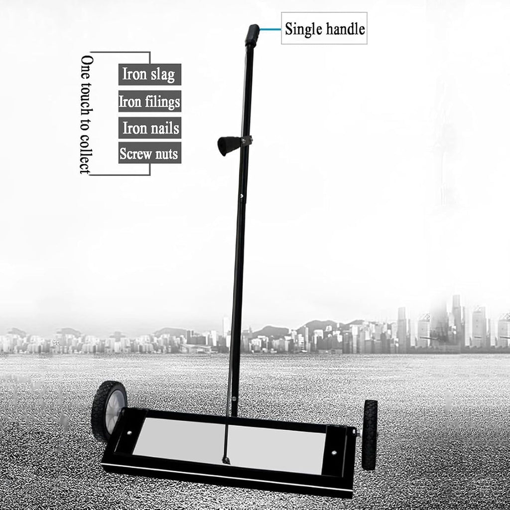 25.7' Rolling Magnetic Sweeper with Wheels, Large Magnet Pickup Lawn Sweeper, 180° No Blind Spots Pick Up, with Telescoping Handle, Can Release Metal Materials, Easy Cleanup of Workshop Garage Yard