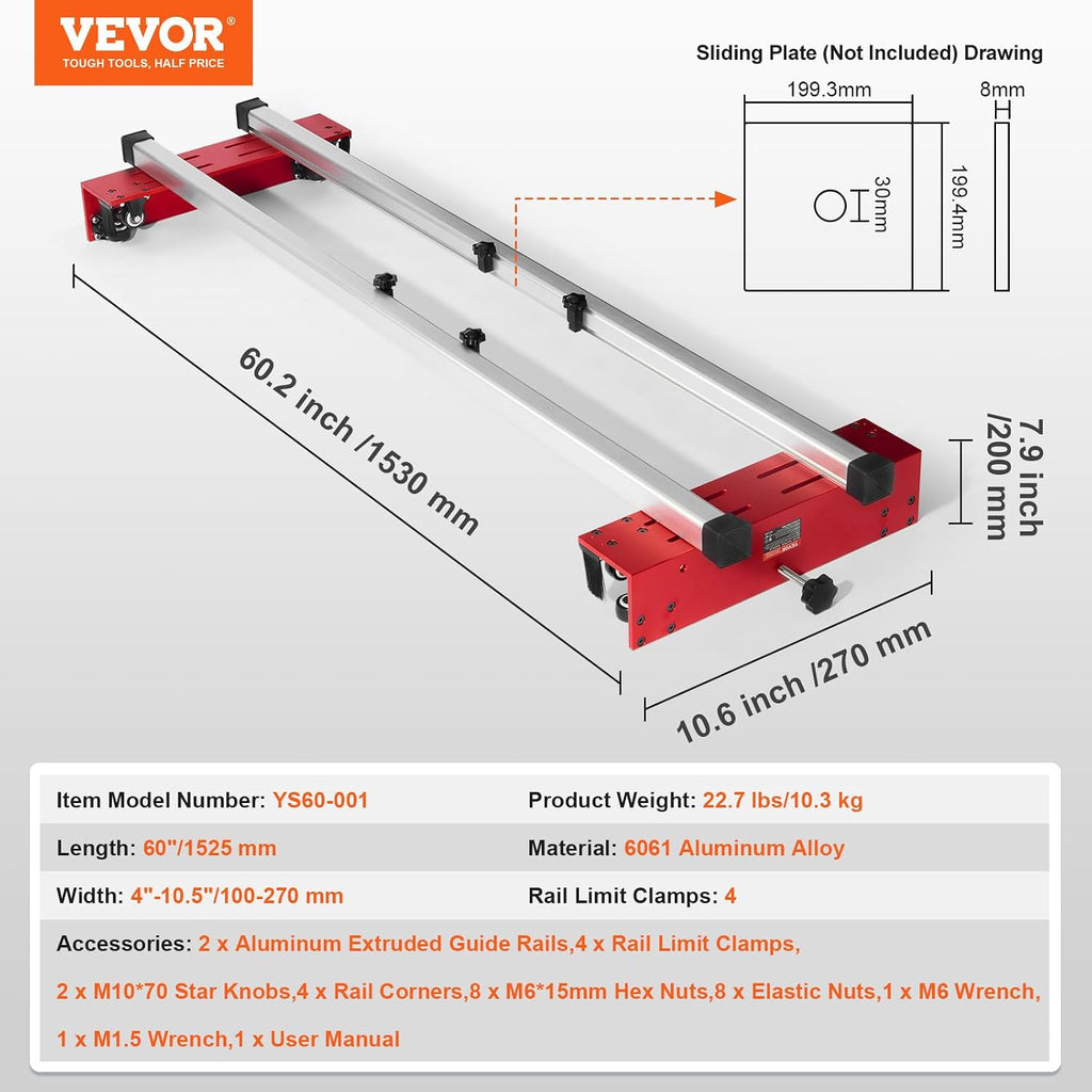 VEVOR Router Sled, 60 inches, Portable and Adjustable Slab Flattening Jig DIY Woodworking Router Sled for Flattening Slabs for Wood Flattening, Home DIY