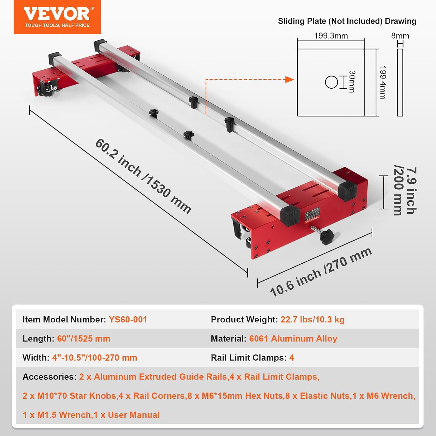 VEVOR Router Sled, 60 inches, Portable and Adjustable Slab Flattening Jig DIY Woodworking Router Sled for Flattening Slabs for Wood Flattening, Home DIY