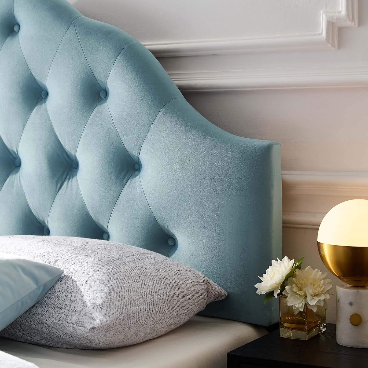 Modway Sovereign Full Diamond Tufted Performance Velvet Headboard, Light Blue