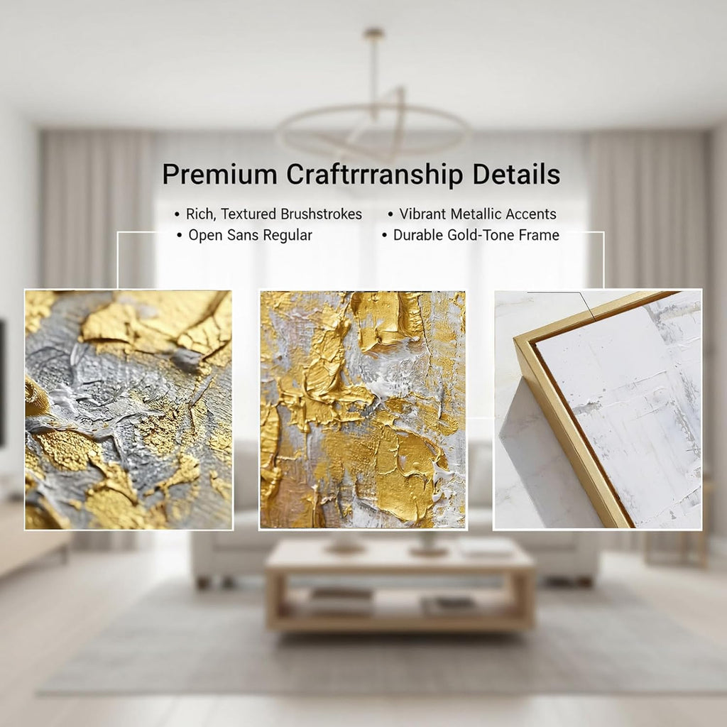 Large 3D Textured Abstract Framed Wall Art for Living Room- Hand Painted Gold and White Abstract Oil Painting for Office-Large Modern Wall Decor for Corridor Stairwell Ready to Hang 32X48inches