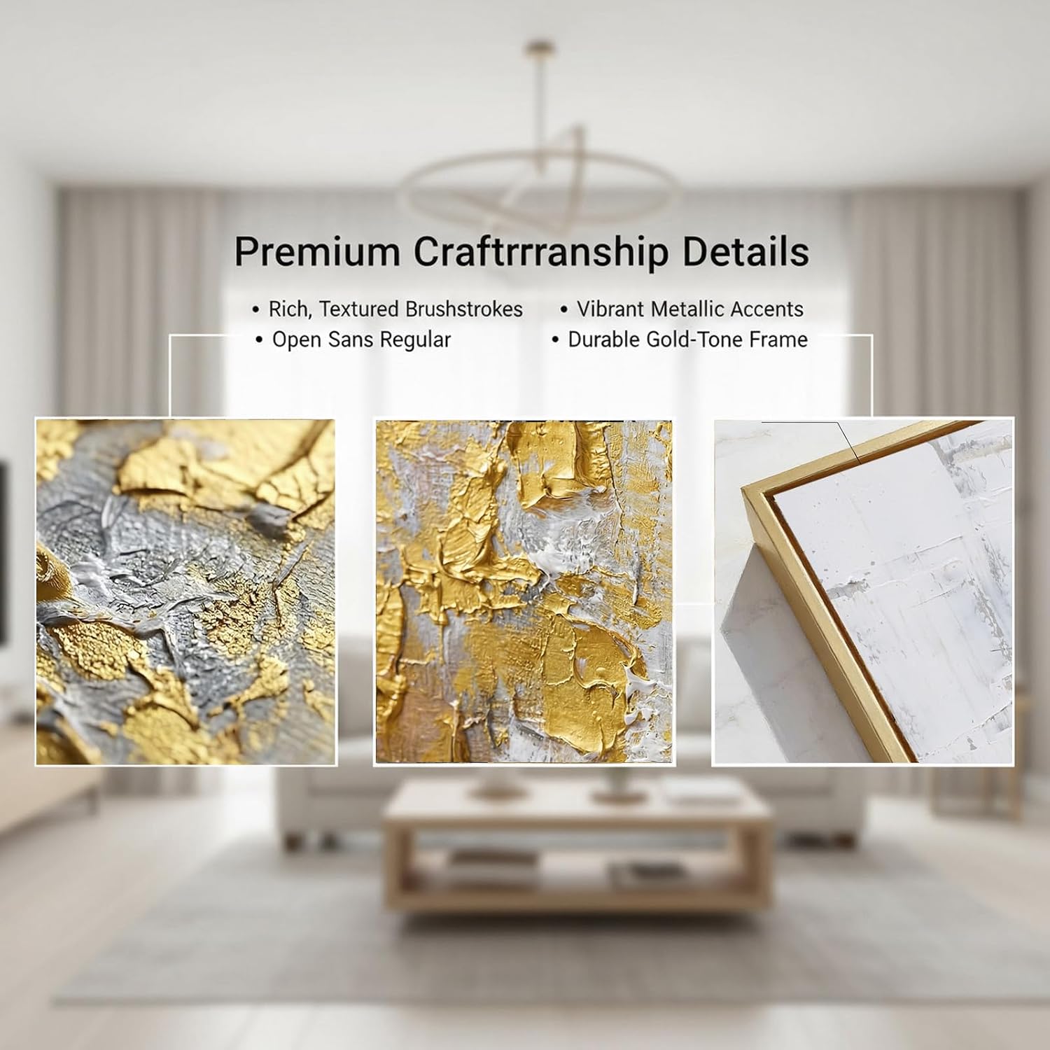 Large 3D Textured Abstract Framed Wall Art for Living Room- Hand Painted Gold and White Abstract Oil Painting for Office-Large Modern Wall Decor for Corridor Stairwell Ready to Hang 32X48inches
