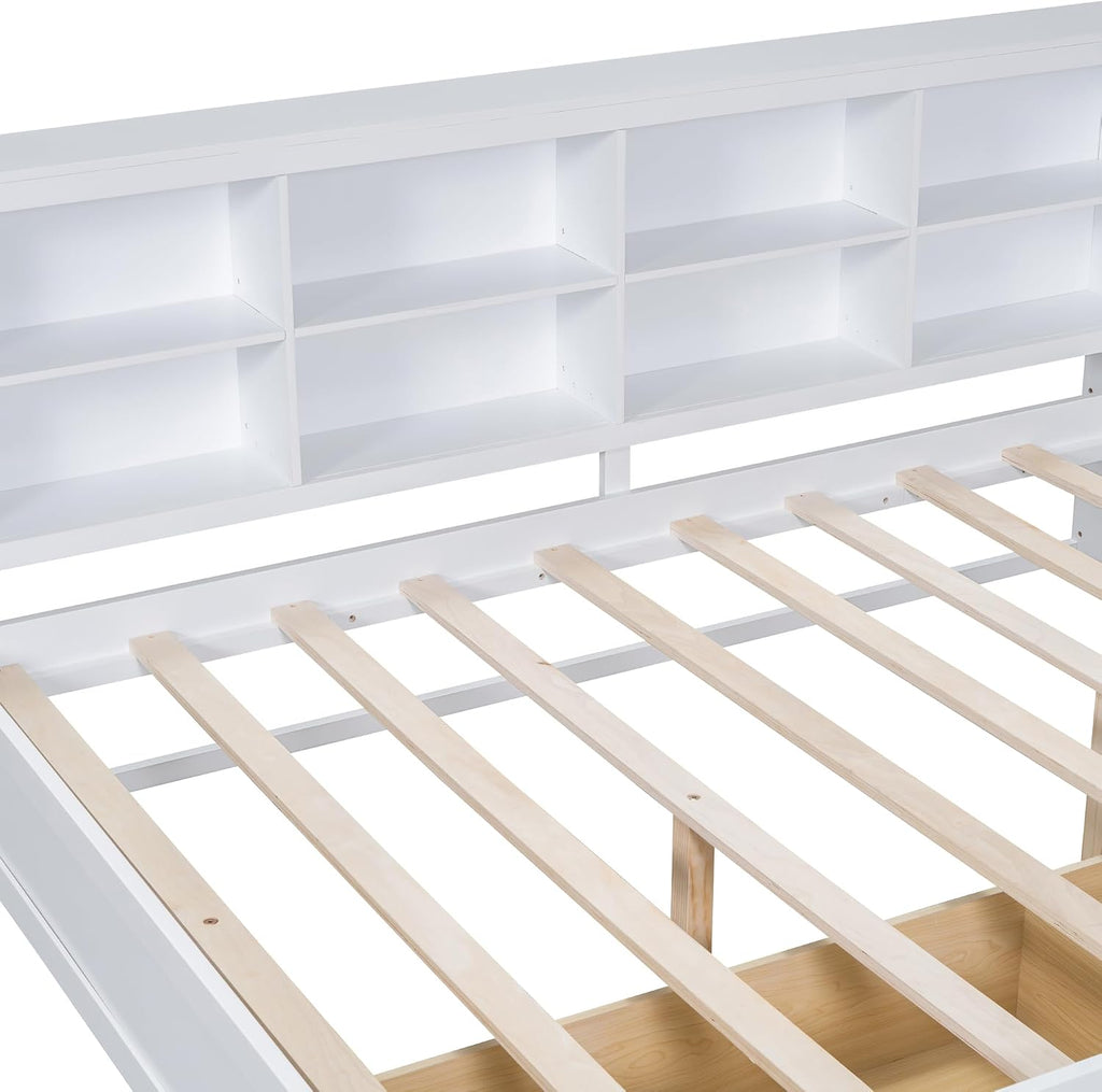 Full Size Daybed with 2 Drawers,Minimalist Wooden Sofa Bed Frame with Storage Shelf and USB Charging Ports for Bedroom, Studyroom, Guestroom, Livingroom (White-WD54)
