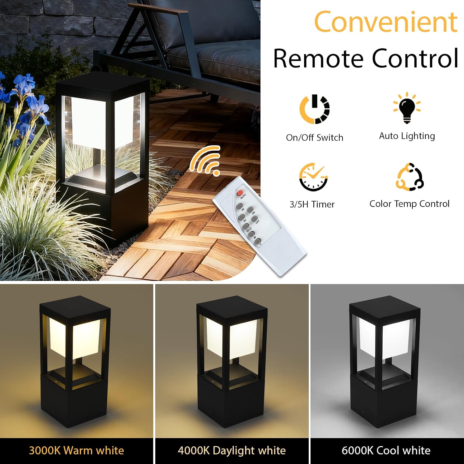 Solar Floor Lamp Outdoor Waterpoorf, Modern Aluminum Led Pathway Lights, Bollard Landscape Lighting for Garden Patio, Porch Post Lights, Remote Control, 3CCT, Dusk to Dawn (13.7'H-4Pack)