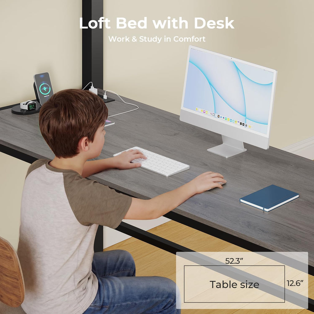 ADORNEVE Full Size Loft Bed with Desk,14 Storage Drawers & Power Outlet, Full Loft Beds with LED Lights, Pegboard, Metal Loft Bed with Safety Guardrail & Ladder, Space Saving for Teens, Black
