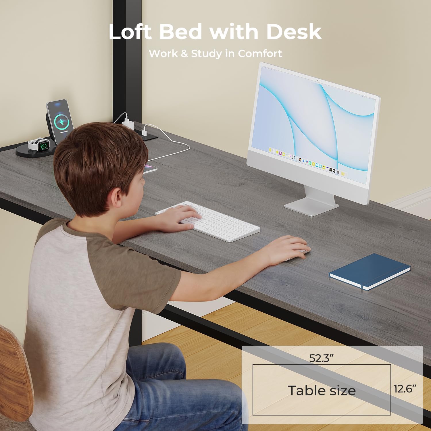ADORNEVE Full Size Loft Bed with Desk,14 Storage Drawers & Power Outlet, Full Loft Beds with LED Lights, Pegboard, Metal Loft Bed with Safety Guardrail & Ladder, Space Saving for Teens, Black