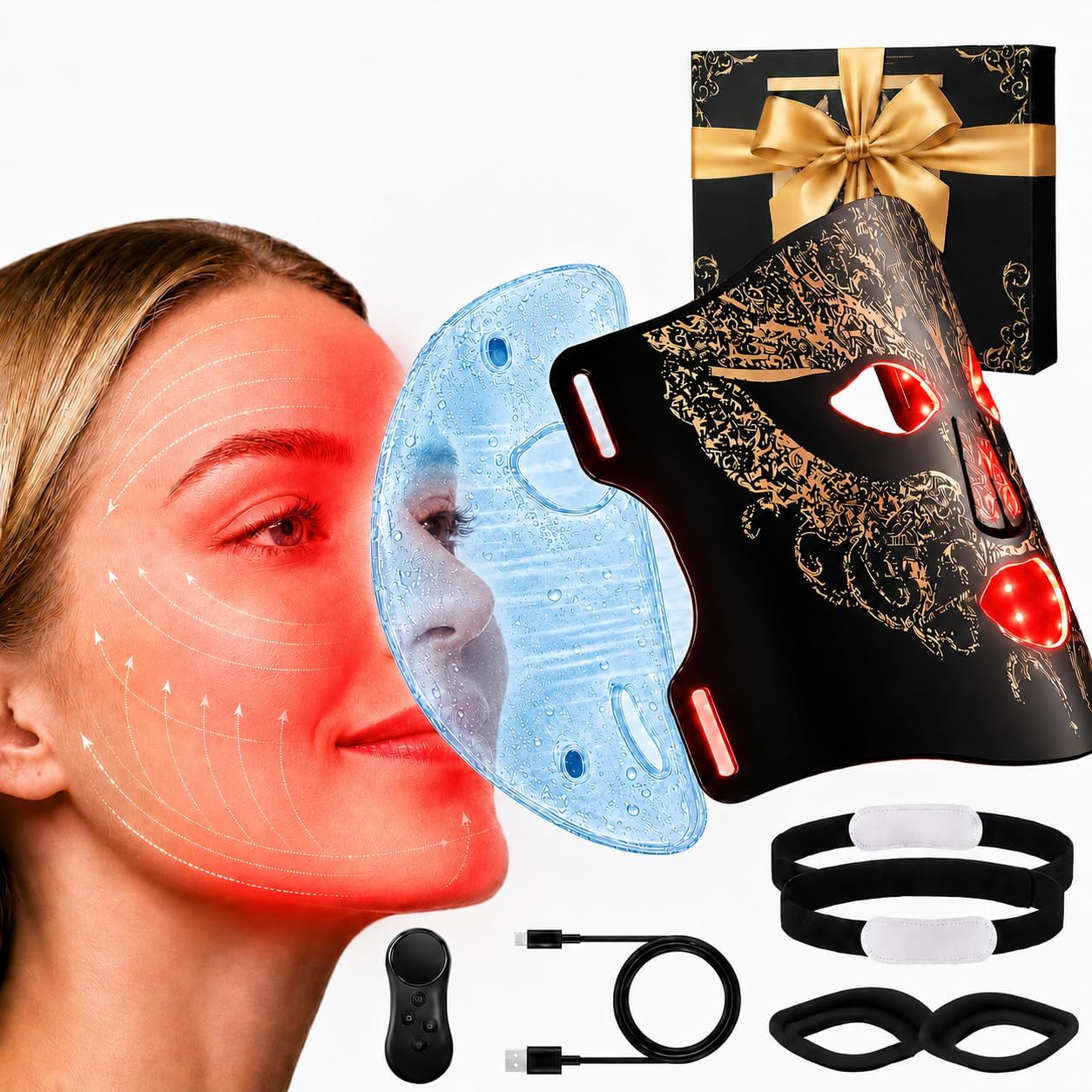 Red Light Therapy Mask for Face, 7-in-1 LED Face Mask with 850nm NIR, Rechargeable Red Light Face Mask with Wireless Remote & Timer, Portable LED Light Therapy Mask for Home & Travel