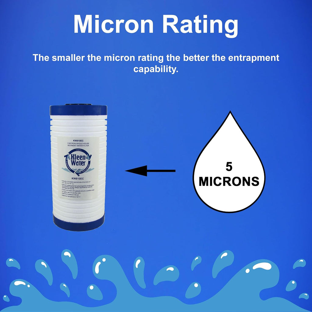KleenWater KW810EC Whole House Sediment Water Filter Replacement Cartridge, 5 Micron, 4.5 x 9.875 Inch (12 Pack)