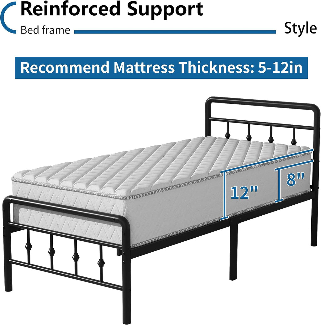 DiaOutro 16 Inch Twin XL Bed Frame with Headboard and Footboard, Classic Metal Platform No Box Spring Needed Heavy Duty Victorian Style Iron-Art Mattress Foundation/Under Bed Storage