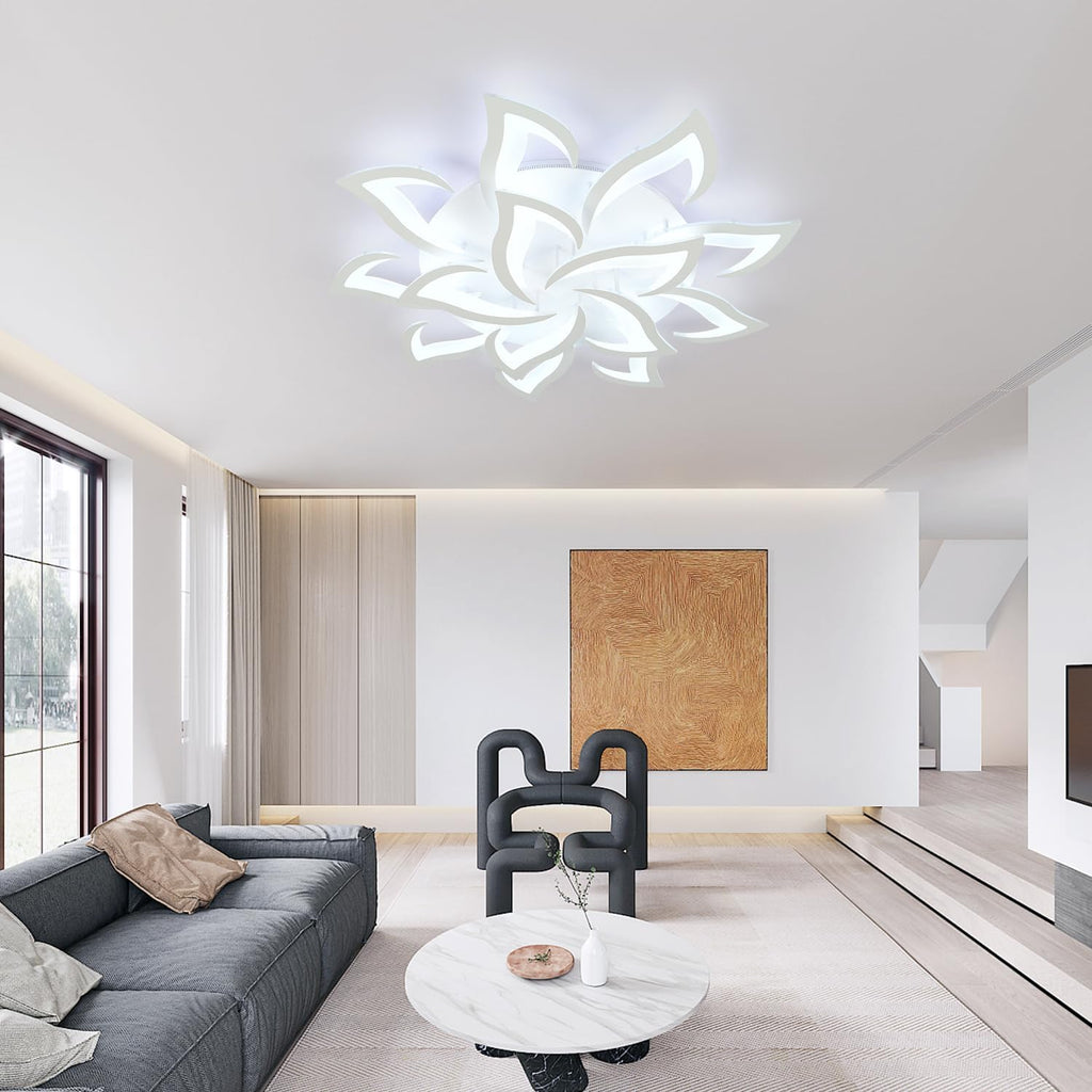 Goeco Modern Ceiling Light, LED Dimmable White 14-Petals Acrylic Flower Design Flush Mount Ceiling Light, 3000K-6500K with APP/Remote Control for Living Room, Dining Room, Kitchen