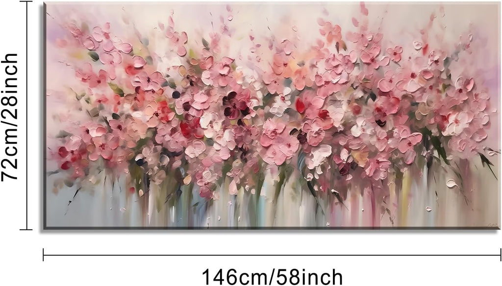 ZOMNAI Beautiful Blooming Pink Flowers Painting Plants Wall Art Decor Artwork for Bedroom (30x60 Inches)