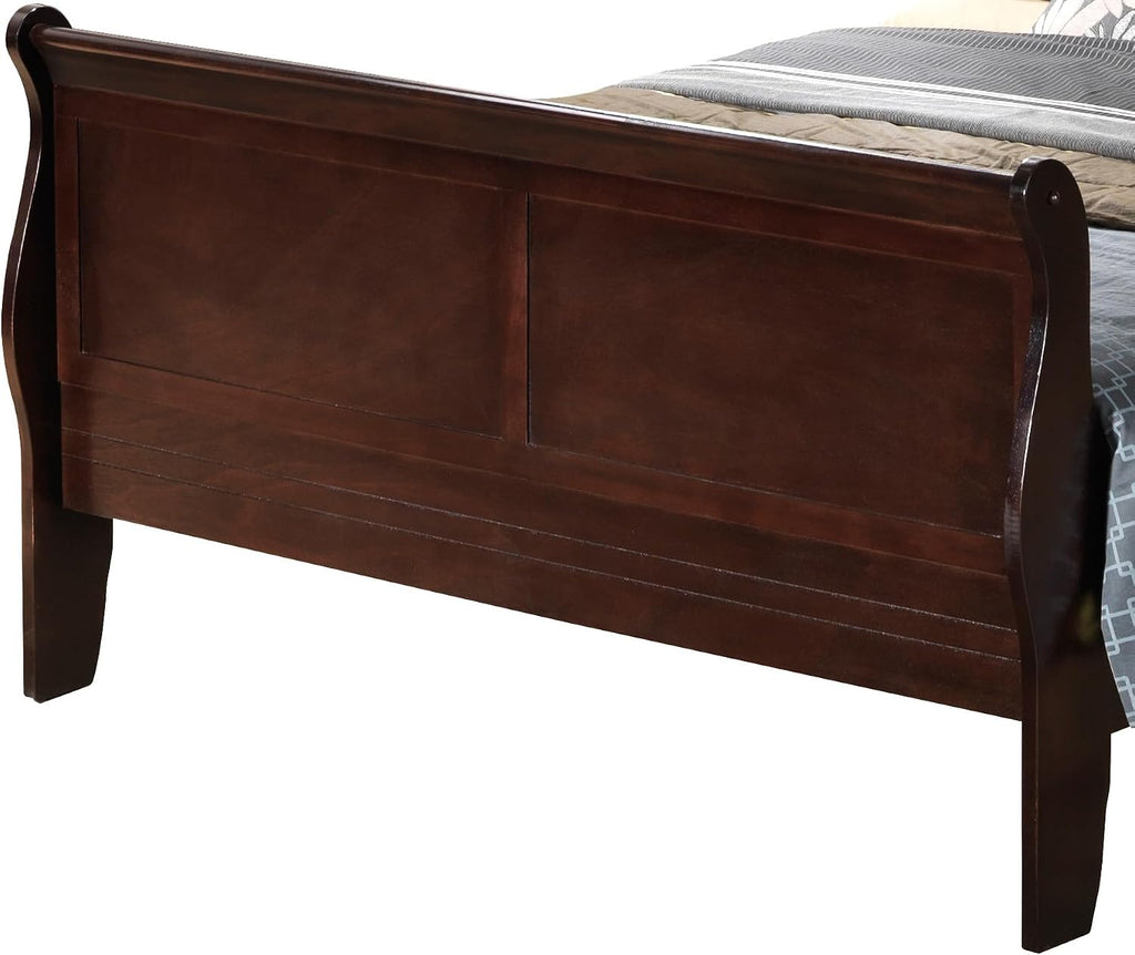 GDFStudio Queen Size Wood Platform Bed Frame, Classic Sleigh Design with Curved Trim & Wood Posts,Easy Assembly, Box Spring Required,Timeless Elegant Bedroom Furniture,Cappuccino