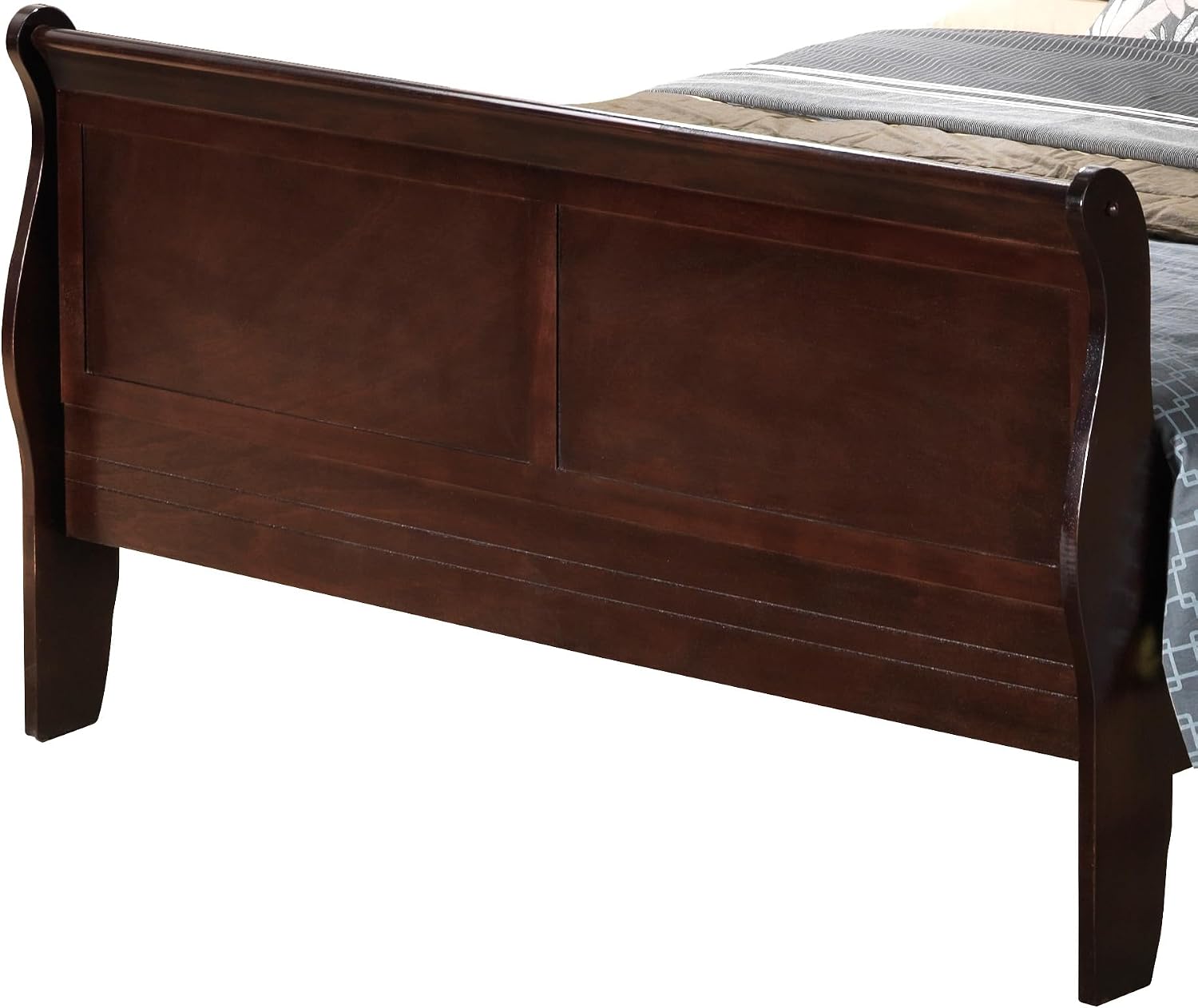GDFStudio Queen Size Wood Platform Bed Frame, Classic Sleigh Design with Curved Trim & Wood Posts,Easy Assembly, Box Spring Required,Timeless Elegant Bedroom Furniture,Cappuccino