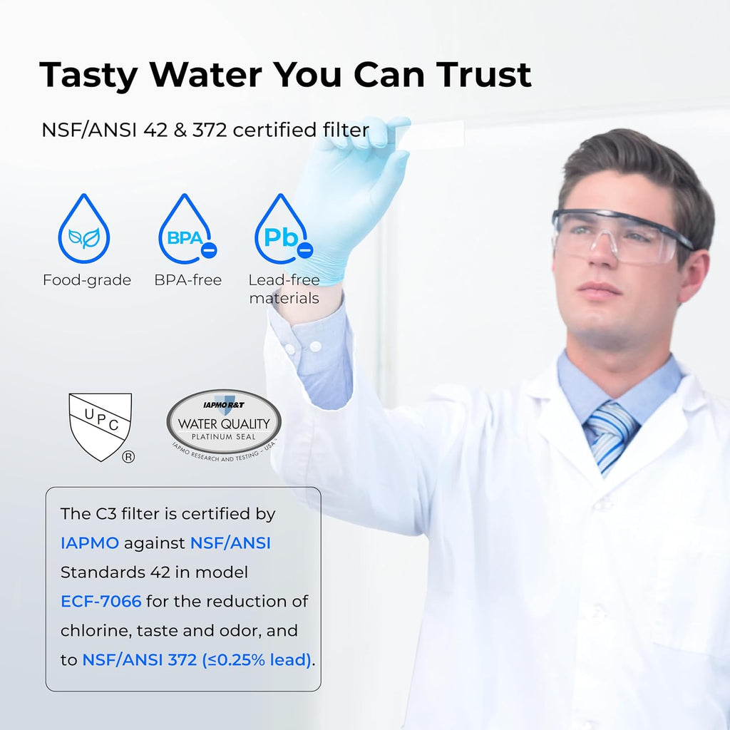 Waterdrop TST-B 0.01 Micron Ultra Filtration Under Sink Water Filter, 3-Stage Stainless Steel Under Sink Water Filtration System with Dedicated Faucet, Removes Chlorine, Taste&Odor (Drilling Required)