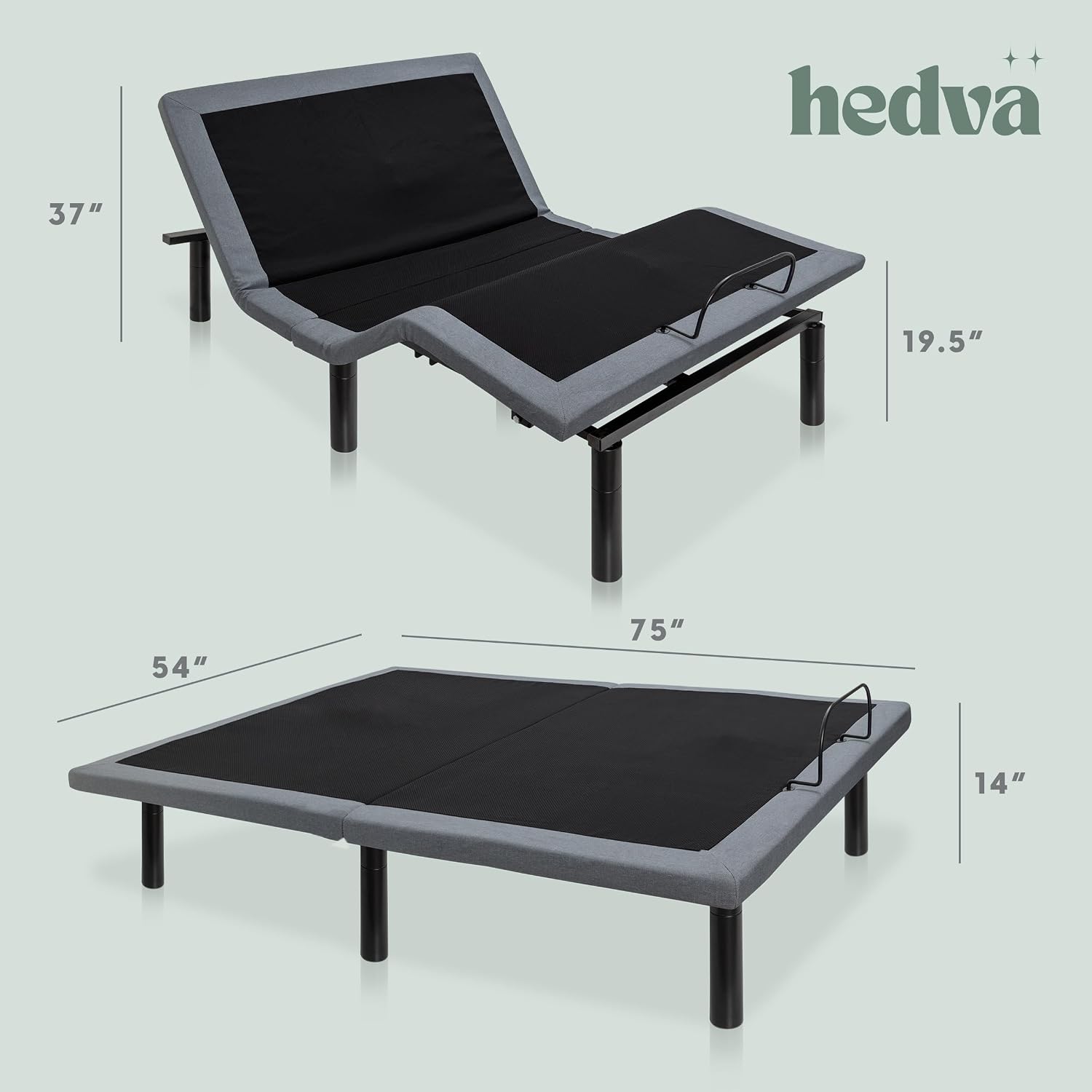 Hedva Adjustable Bed Frame with Massage Motors, 4 USB Ports, LED Light, 5-Minute Assembly, Multiple Preset Positions for Ultimate Comfort, Wireless Remote Control Adjustable Bed (Black, Full)