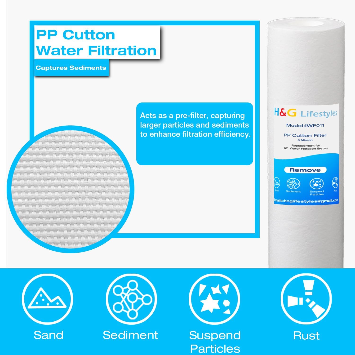 H&G Lifestyles 4.5' x 20' 3 Stage Whole House Water Filter Replacement set with Iron & Manganese Reducing Cartridges, GAC KDF, PP Cutton Cartridges,Compatible with DGD-5005-20, WGB32BM,EP20-BB,FP25B