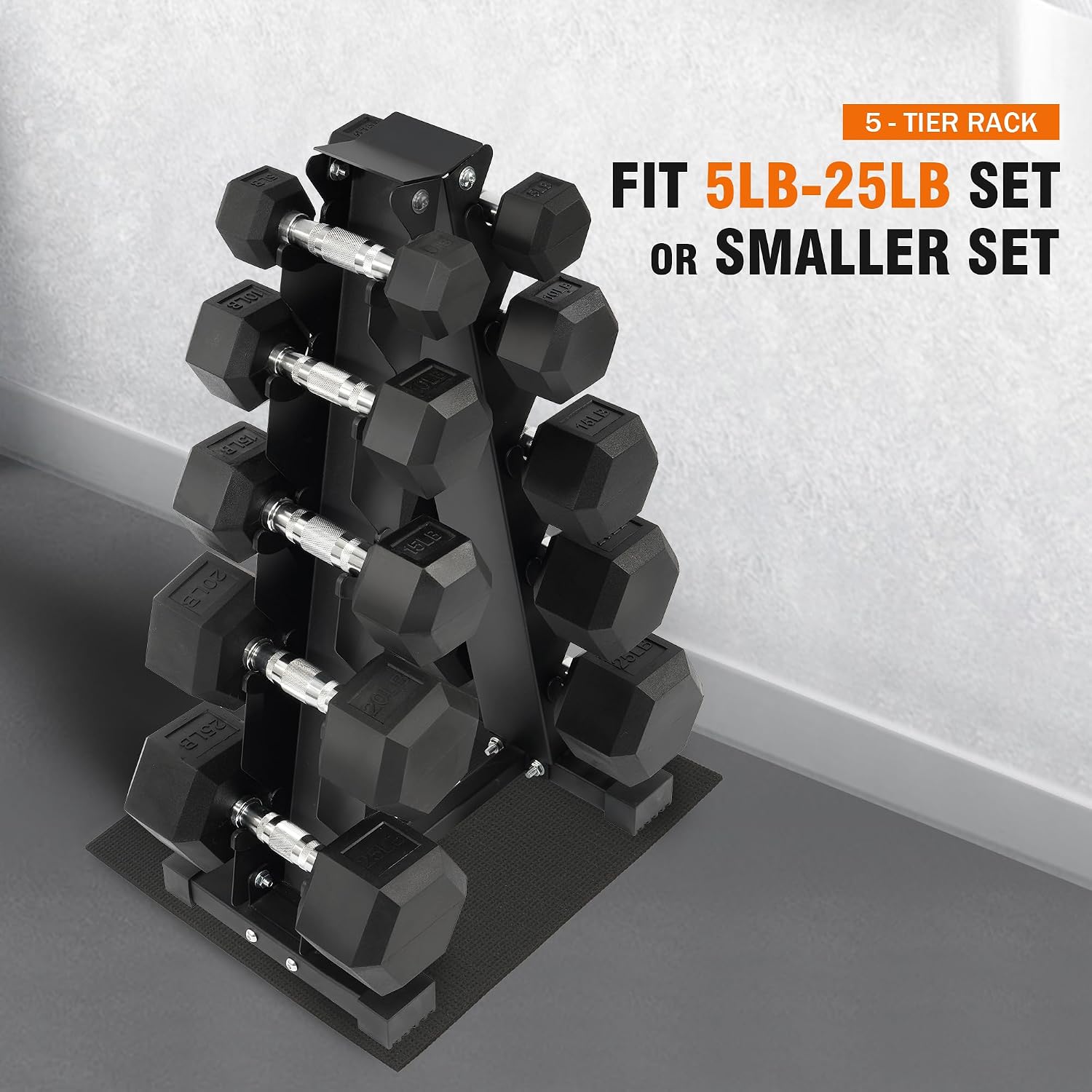 Fitvids Dumbbell Set with Rack â€' Dumbbell + A-Rack: 150LBS Set â€' Black