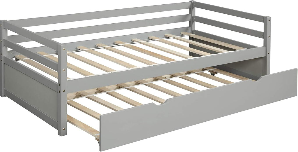 Knocbel Solid Wood Daybed and Trundle Set Mattress Foundation Platform Bed Frame with Slats Support, Twin (Gray)