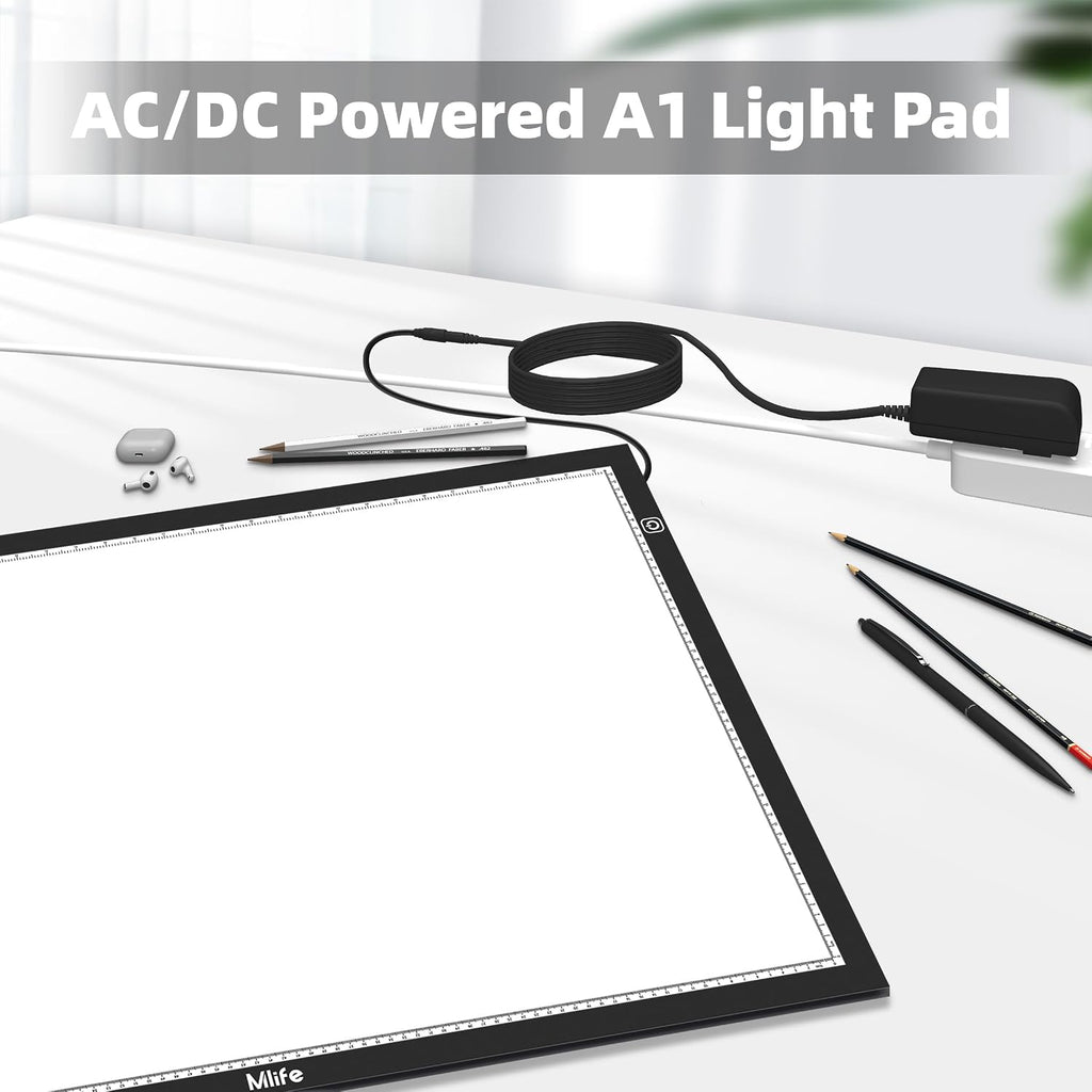 Mlife Upgrade Large A1 Light Pad for Diamond Art Painting, Stepless Dimming Drawing Copy Light Box for Tracing, AC Powered Light Board, LED Light Table for Sketching, Embroidery, Architecture