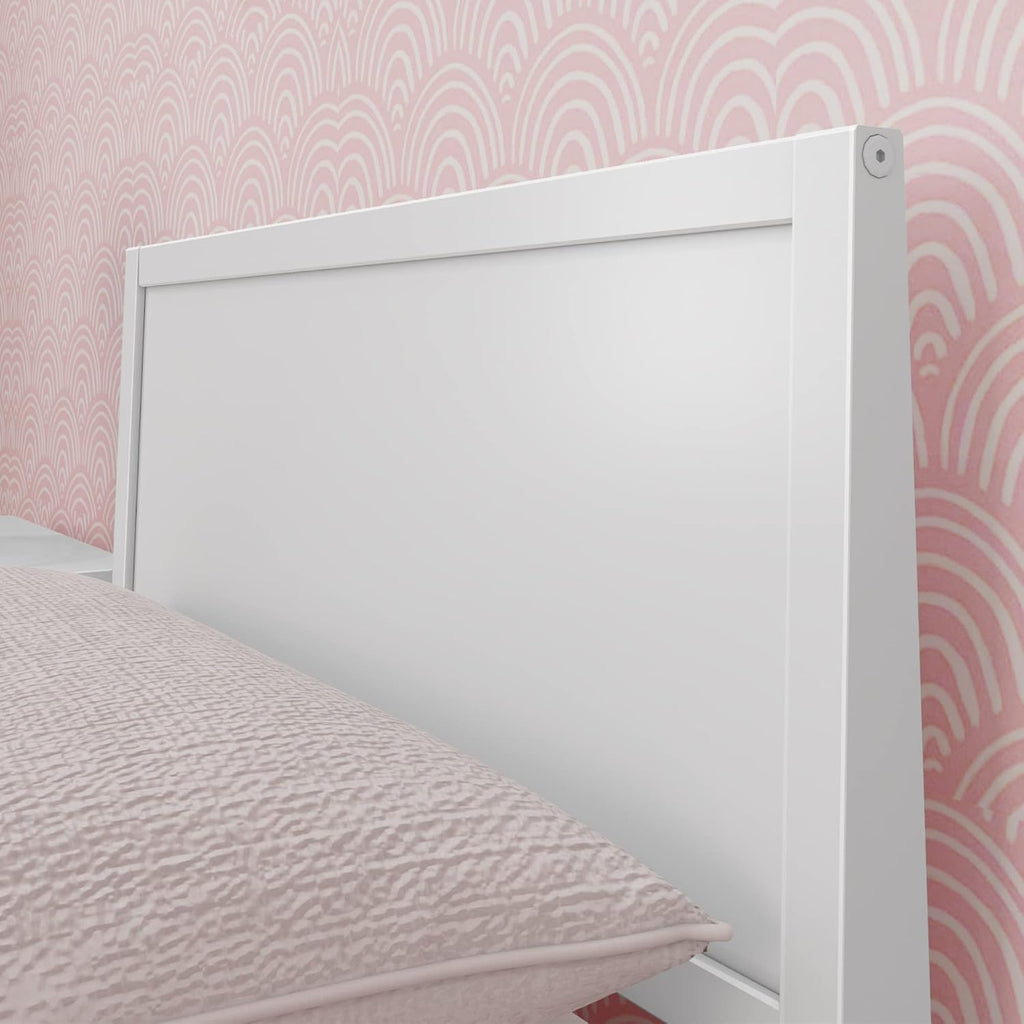Max & Lily Twin Bed Frame with Panel Headboard, Solid Wood, White
