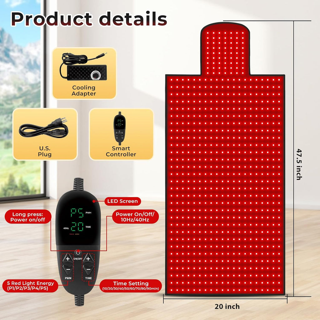 LITDUCK Body Red Light Therapy Mat, Eligible Red Light Therapy Blanket, 2in1 LEDs(660nm& 850nm), Premium Leather, Adjustable Timer & Intensity 36.3'*15.8'
