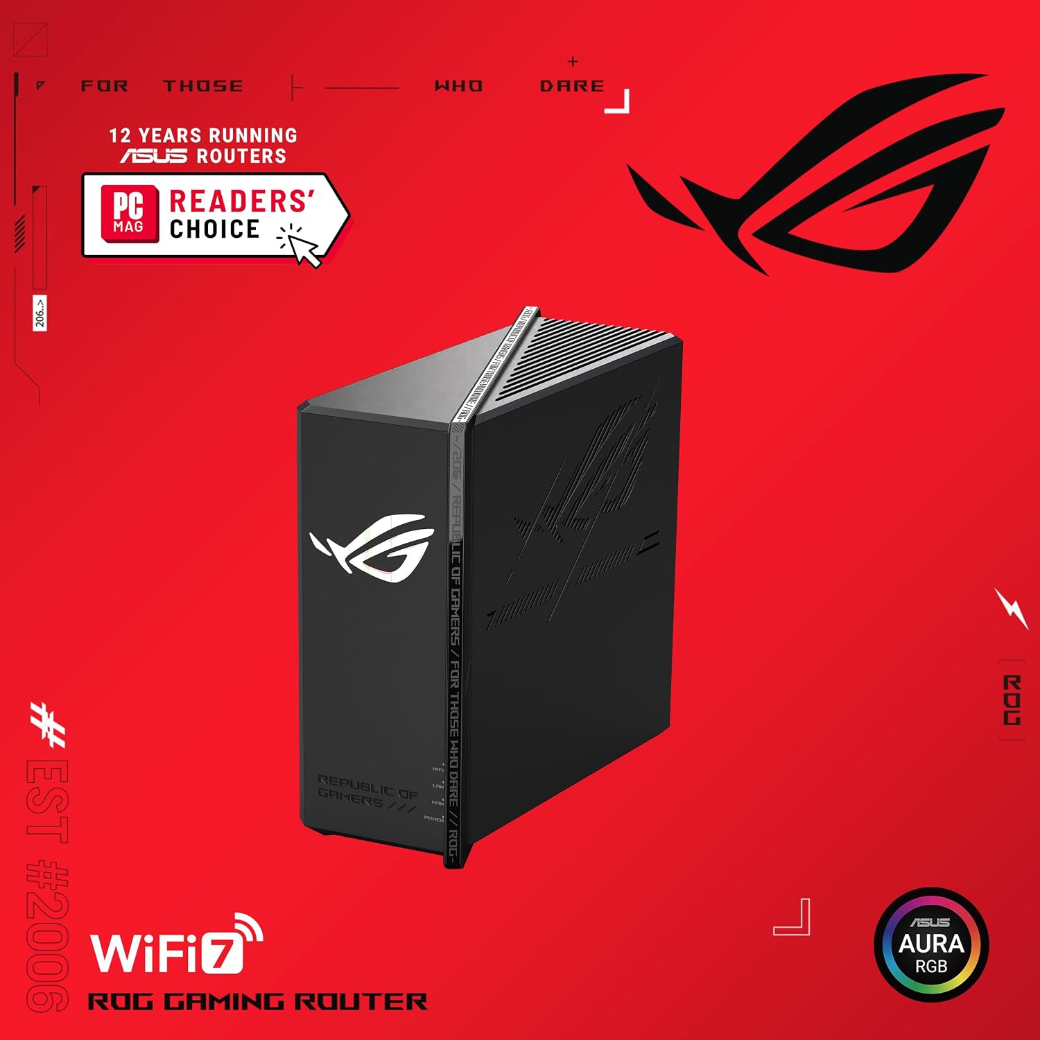 ASUS ROG Strix GS-BE12000 WiFi 7 Tri-Band Router, 12000 Mbps, 20G Wired Capacity, 3,000 sq. ft. Coverage, 2.0GHz Quad-core CPU, Game Acceleration, Triple-Level Security, AiMesh Compatible
