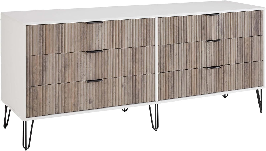 Manhattan Comfort Dumbo 3-Piece Modern Dresser Drawer and Nightstand Set, Tall and Double Low - Vertical Ribbed Design - No Tool Assembly Storage for Bedroom & Living Room, White/Grey