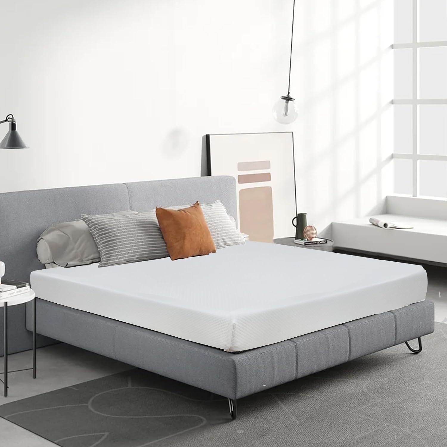 MKDLUFEI 6 Inch Full Size Memory Foam Mattress, Medium Firm, White, Gel Top, Breathable, Pressure Relief