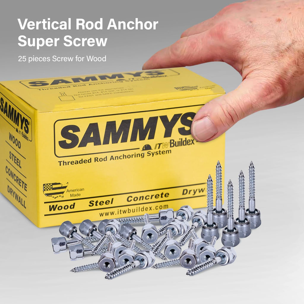 Everflow Sammys 8068925-75 GST 20-SS 3/8 Inch Screw Vertical Threaded Rod Anchor Designed for Wood, Easy to Install, No Pre-Drilling Required, Steel Zinc Finish, 1/4 x 2 Inch Screw Length (Pack of 75)
