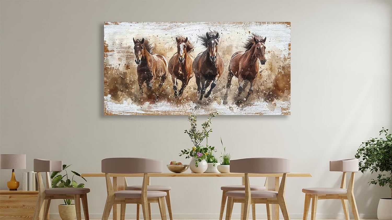 tigeridge Horses Canvas Wall Art - Brown Horse Pictures Animal Wall Decor Running Horses Painting Prints Artwork for Living Room Bedroom Home Office Wall Decorations 29' x 58'