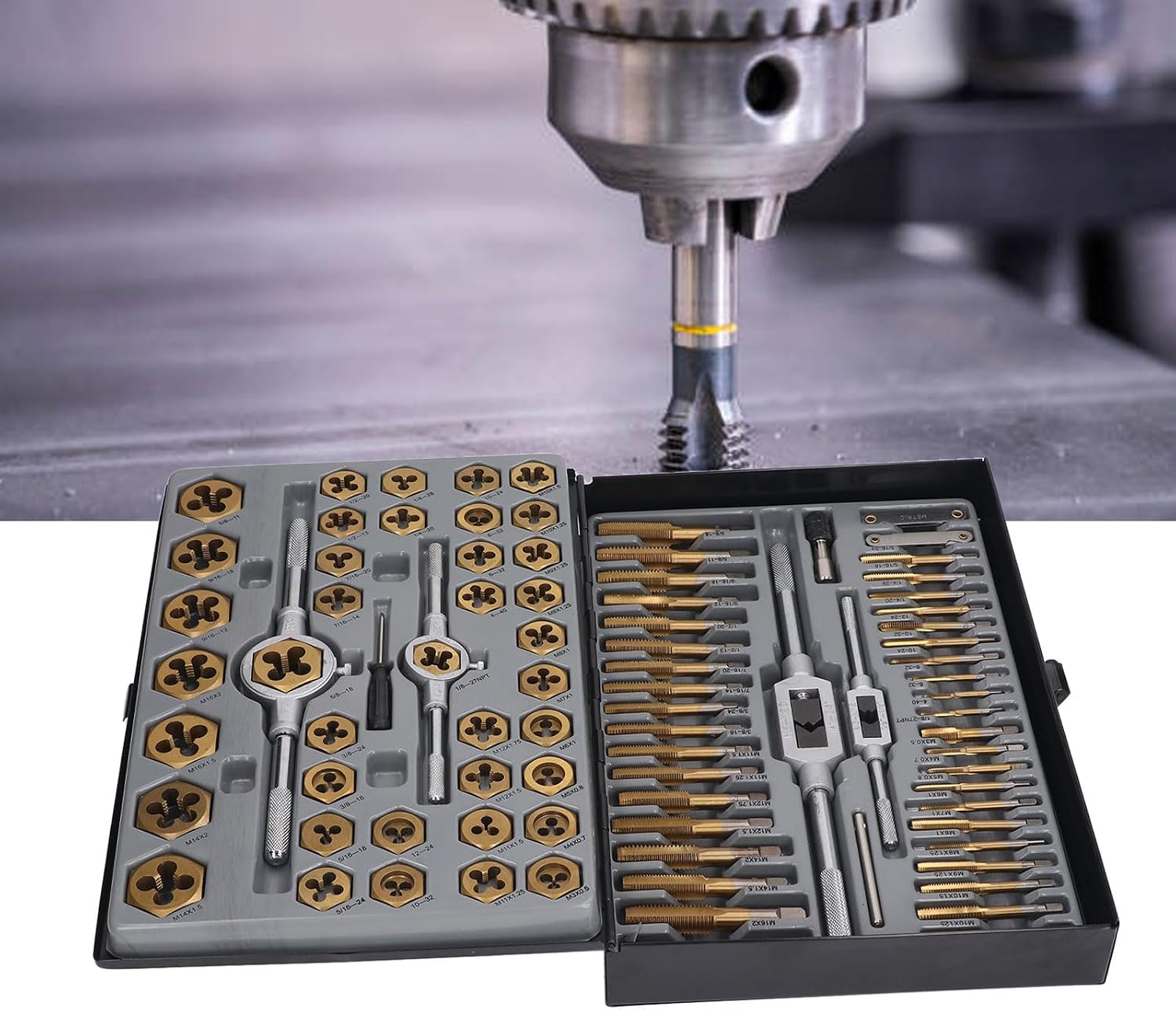 86 Piece Metric Tap and Die Set for Thread Repair M3 to M16 Cutting External Internal Threads Hand Tools Kit