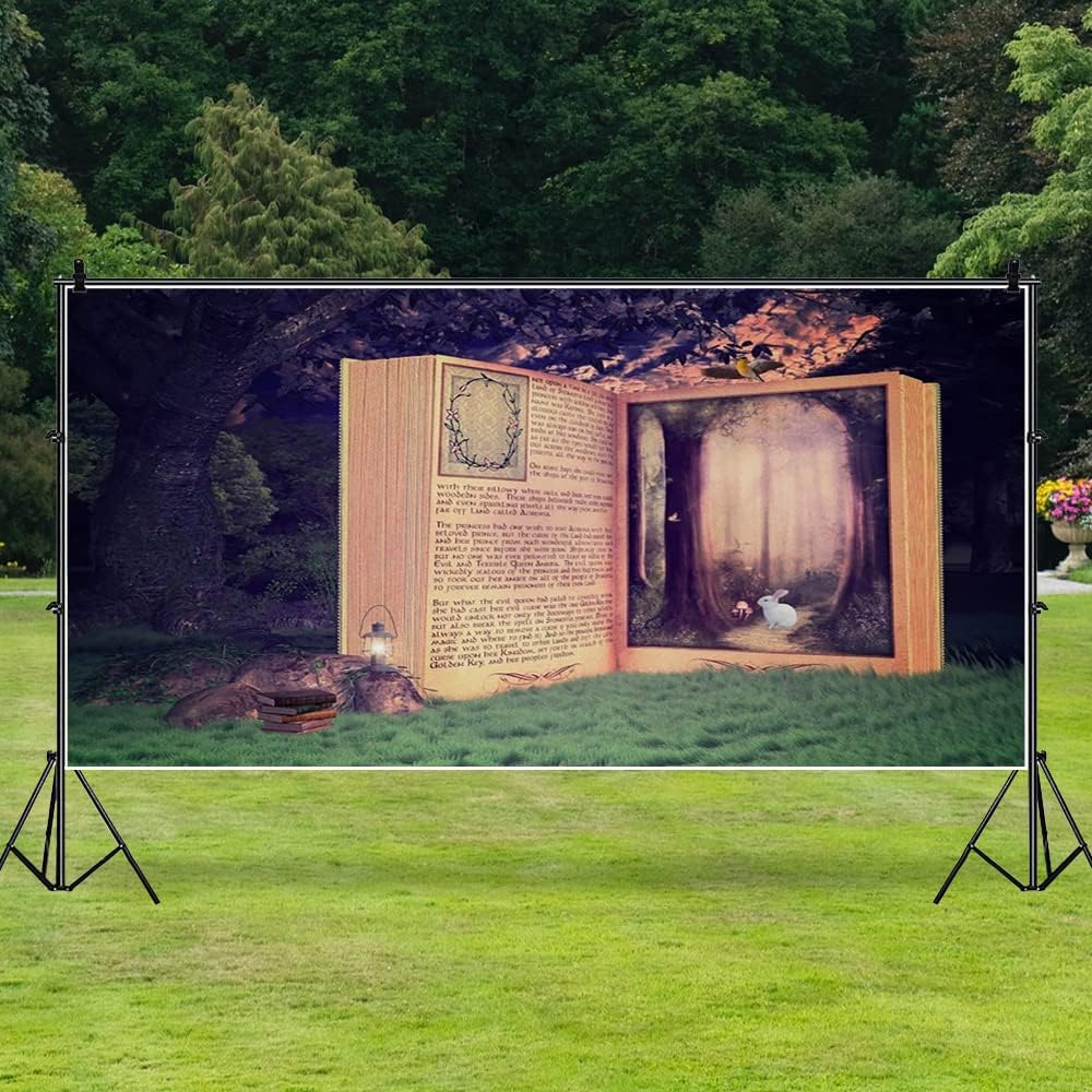 AOFOTO 20x10ft Fairy Tale Book Backdrop Enchanted Forest Girl Baby Shower Photoshoot Decorations Little Princess Birthday Party Background for Photography Photo Studio Props Vinyl