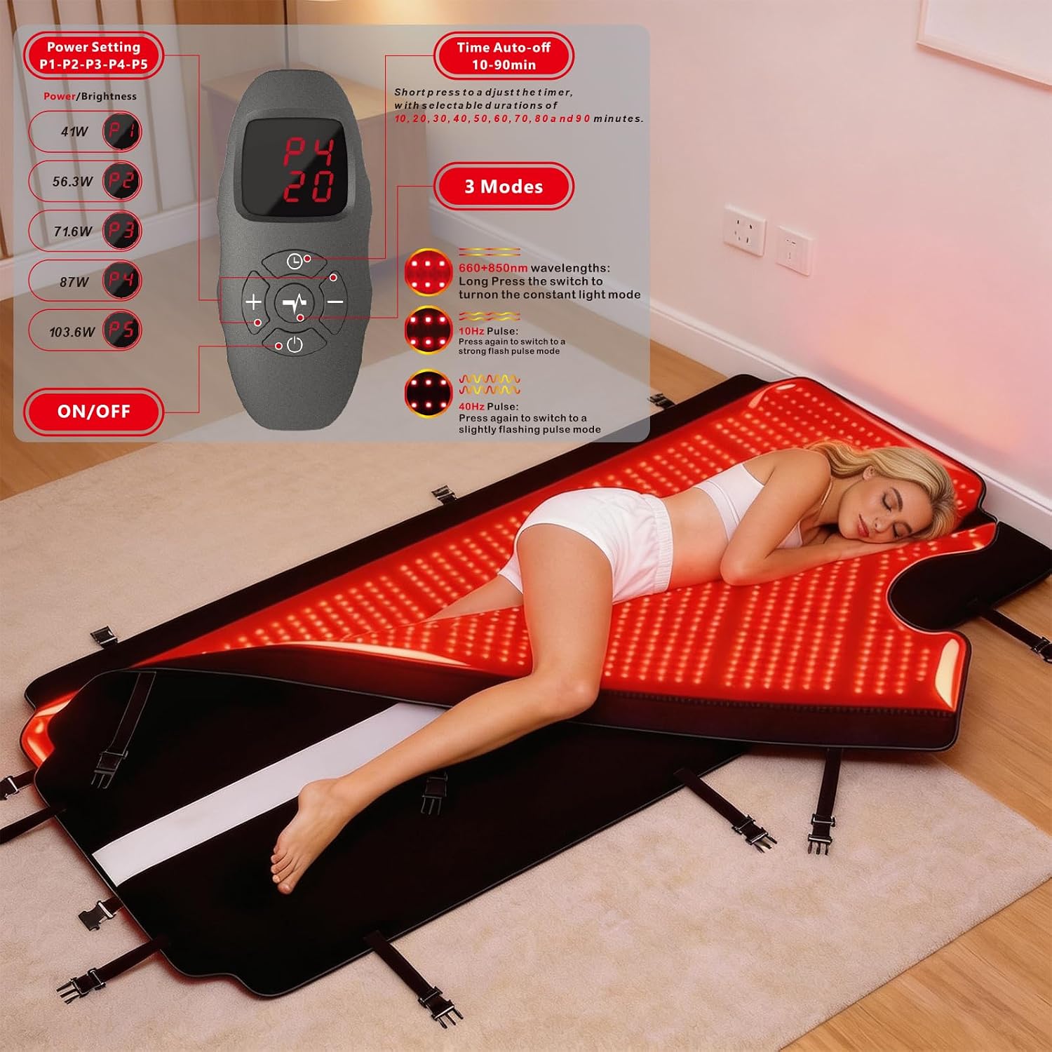 Full Body Red Light Therapy Mat, 78.7' * 74.8' Whole Red Light Therapy Pad for Body with 660nm & 850nm, 2820 LEDs redlight Blanket with Adjustable Timer & Intensity, Gifts for Women, Men, and Pets