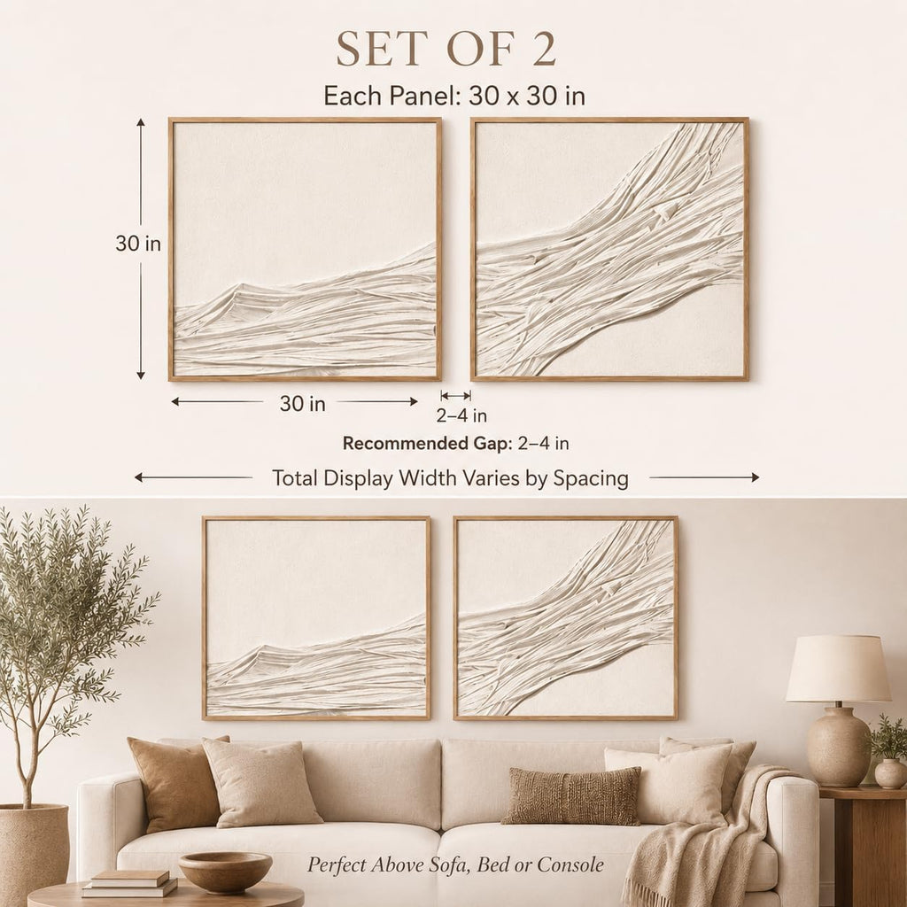 Artists' 3D Textured Wall Art Set of 2, Large Framed Beige Abstract Fabric Wall Decor, Neutral Modern Wall Art for Living Room Bedroom Hallway, 30x30 Inch, 2 Pieces
