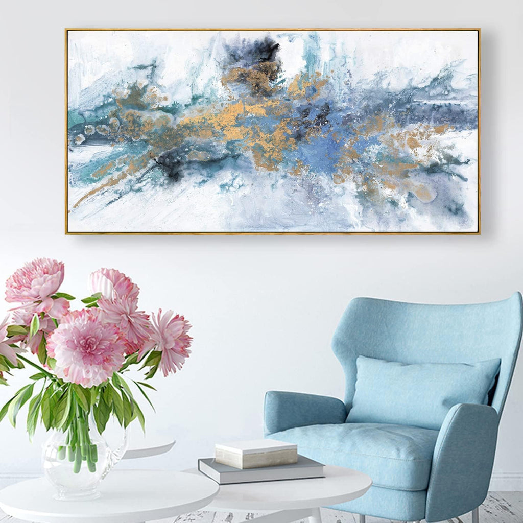 Abstract Wall Art For Living Room Large Size Framed Navy Blue Canvas Wall Art Abstract Wall Decor Abstract Art Paintings Fantasy Colorful on White Background Modern Artwork Decor for Bedroom Bathroom