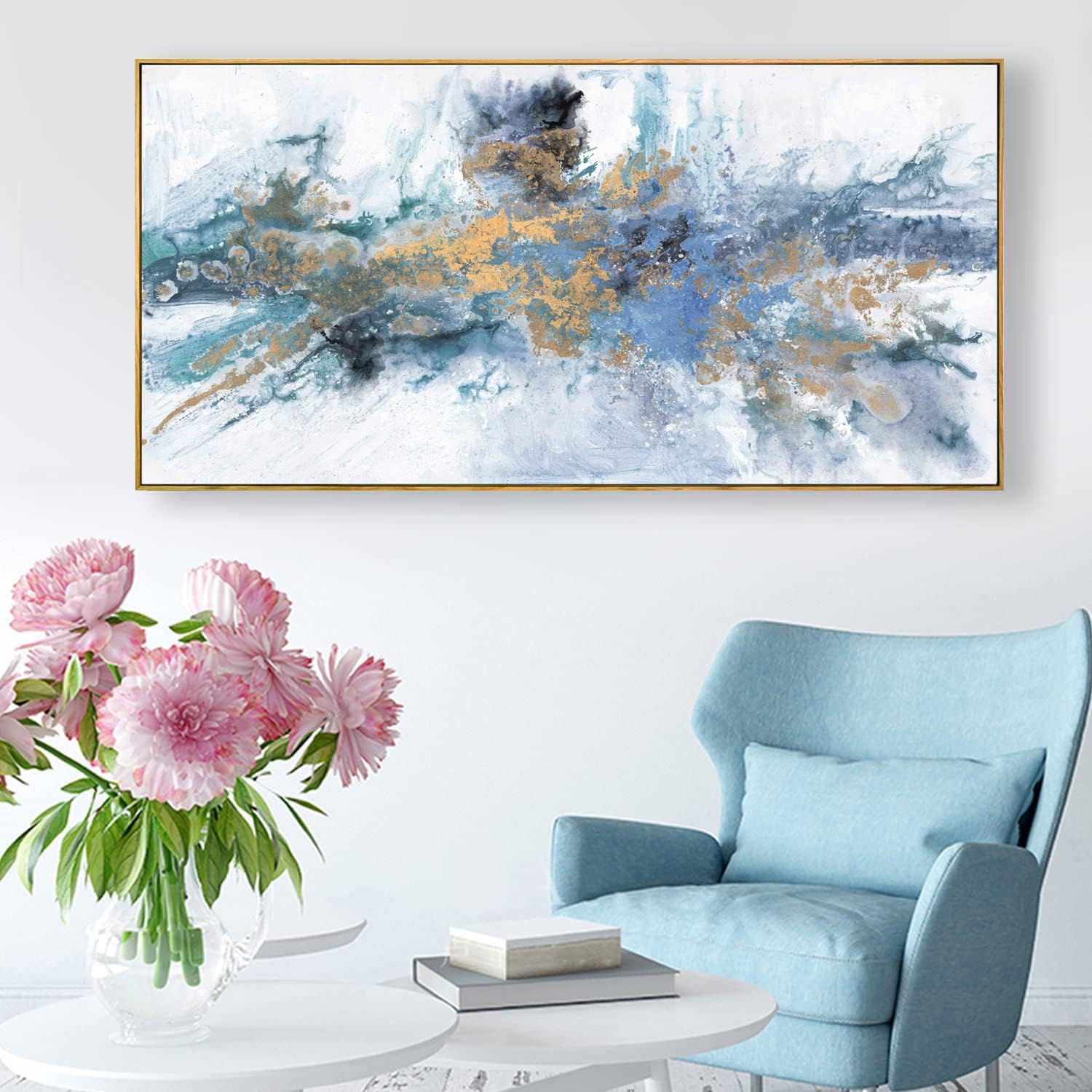 Abstract Wall Art For Living Room Large Size Framed Navy Blue Canvas Wall Art Abstract Wall Decor Abstract Art Paintings Fantasy Colorful on White Background Modern Artwork Decor for Bedroom Bathroom