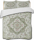Quilt King Size Bedding Set, Sage Green Boho Lightweight Summer Quilt 3 Pieces Bedding Sets, Vintage Abstract Art Ethnic Tribe Reversible Soft Bedspreads Coverlets with 2 Pillow Shams for All Season