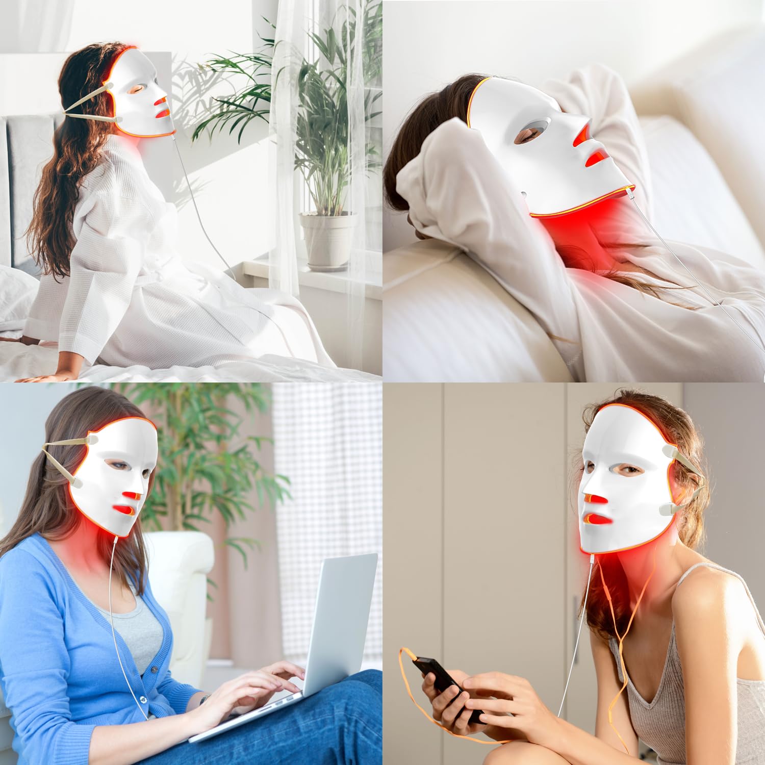 Aphrona® | FDA cleared Moonlight LED Facial Mask Skin Care Mask, LED Light Therapy for face, Red light Blue light for Acne Removal Wrinkle Reduction，450 Powerful LED Chips