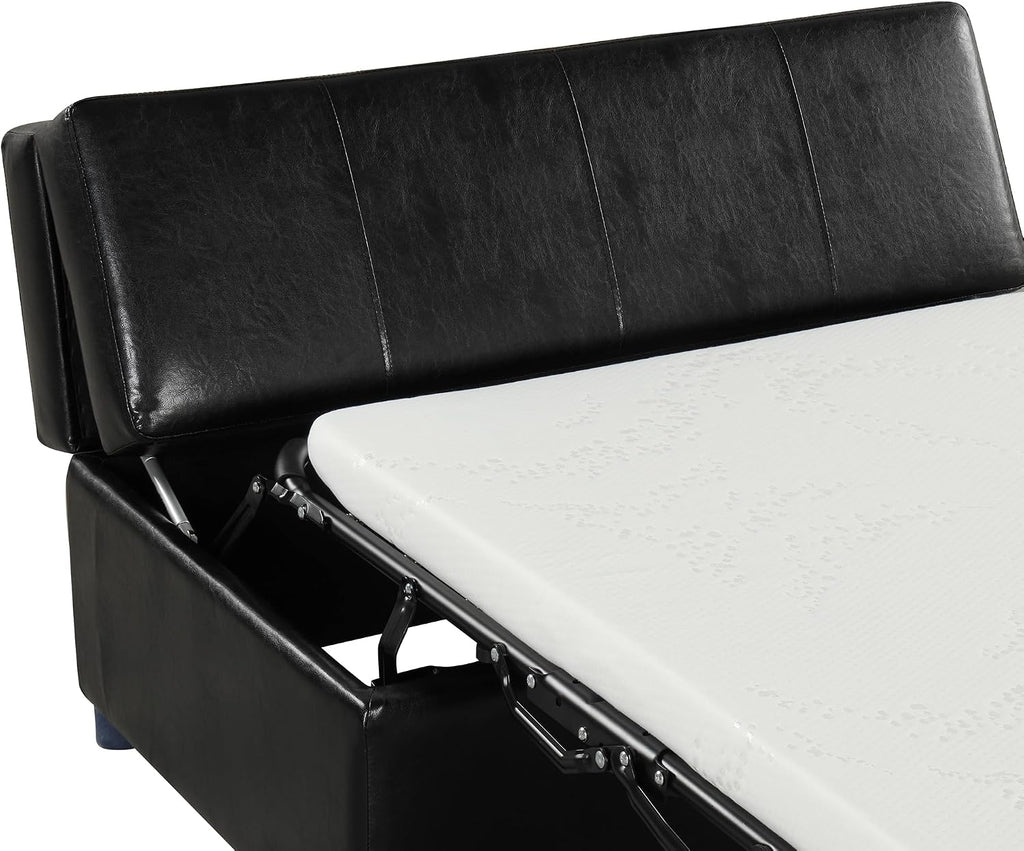 Ottoman Sleeper Bed, Convertible Ottoman Bed, Guest Bed, Pull Out Bed with Mattress, Sofa Bed for Living Room, Bedroom, Apartment, Office (Twin Size Black)