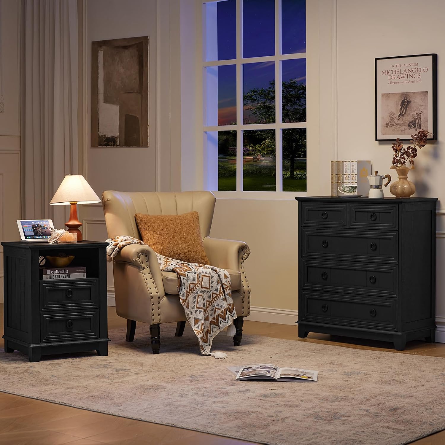 Joaxswe Farmhouse 5 Drawer Dresser for Bedroom Set of 2, 33.2' Tall Small Dressers & Chest of Drawers, Rustic Wood Dresser with Metal Handle, Storage Organizer Closet for Living Room, Hallway,Entryway