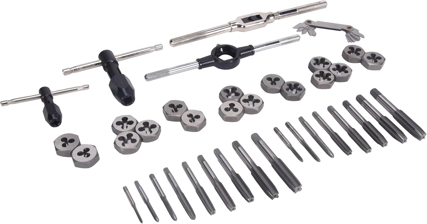 Century Drill & Tool Metric Tap and Die Set, 40 Pc Heat Treated for Durability Hand Cutting Taps & Dies Includes Wrenches, Pitch Gauge & More - 98912