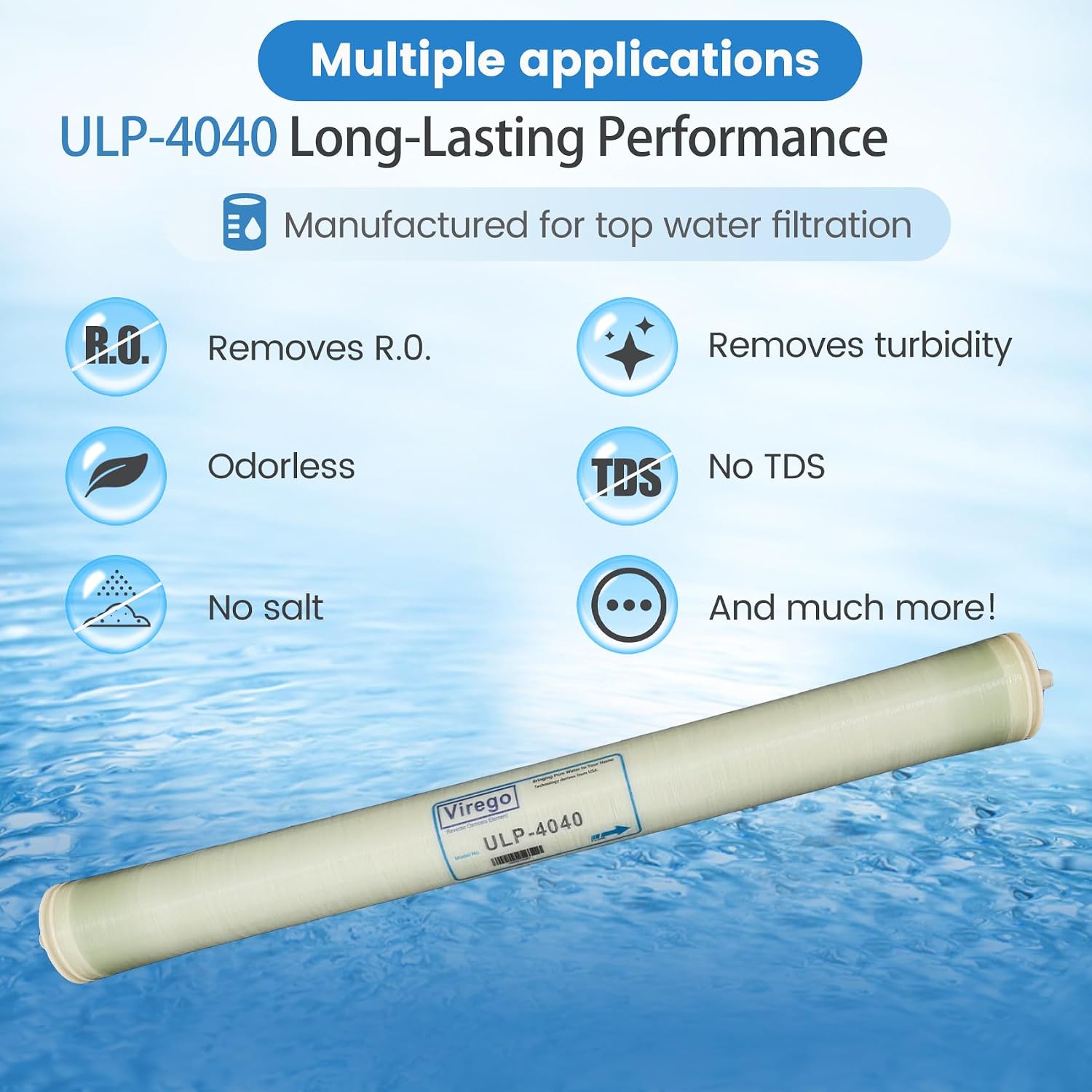 ULP-4040, 4040 ULP Membrane for Ultra Low Pressure Commercial Membrane, 2600GPD, TDS≤ 2000 ppm, Salt Rejection 99.3%, for Surfacewater, Groundwater, Tap and Municipal Water, NSF Certified