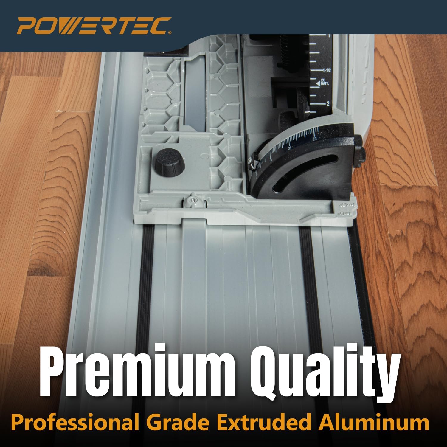 POWERTEC 110' Track Saw Guide Rail Joining Set for Kreg Track Saws, Include 2x55' Extruded Aluminum Guide Rail, 2 Rail Extension Connectors and Protective Carrying Bag (71992)