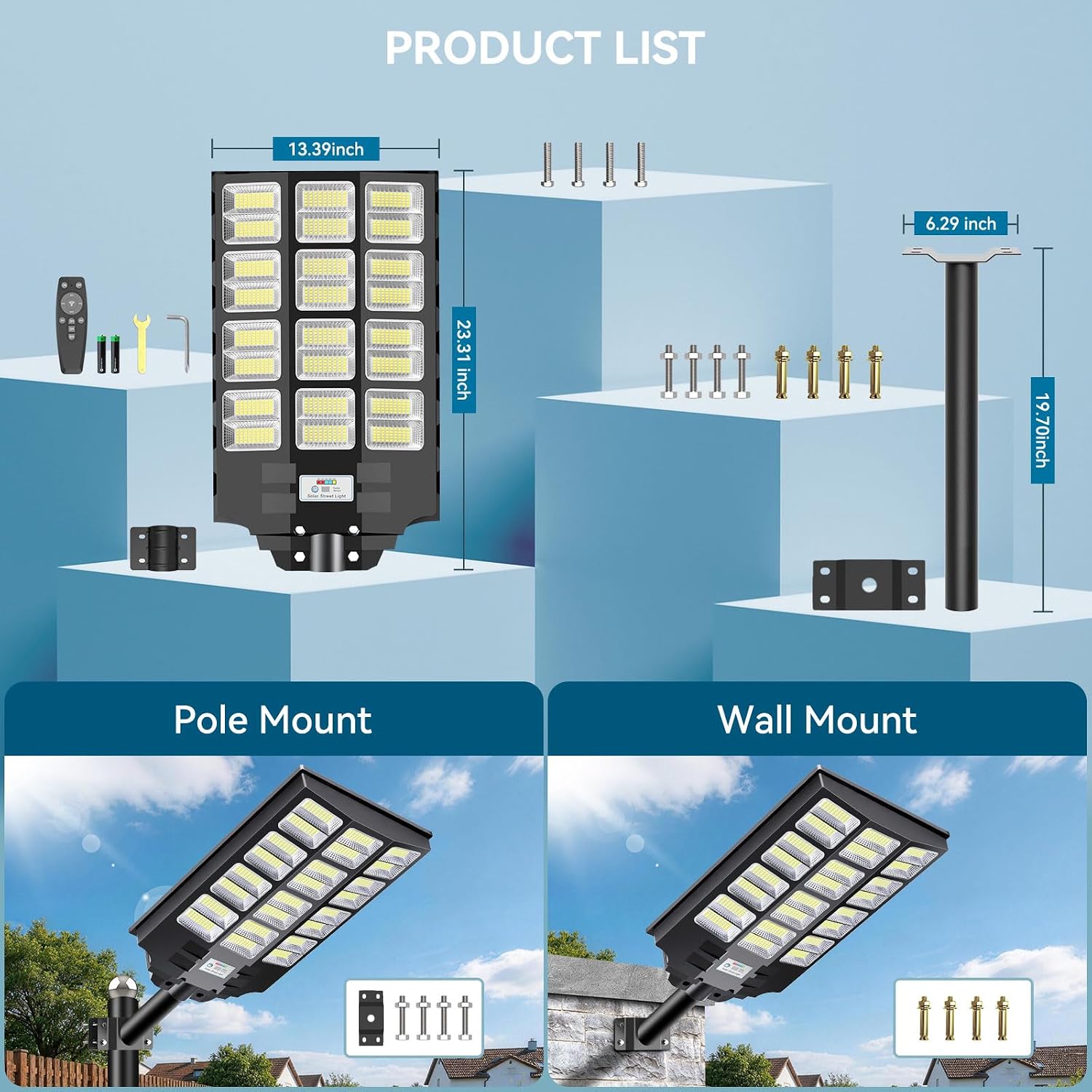 VOOJOY 8000W Solar Street Lights Outdoor Waterproof, Dusk to Dawn Solar Lights Outdoor with Motion Sensor and Remote Control for Yard, Parking Lot, Garage, Street, 2 Pack