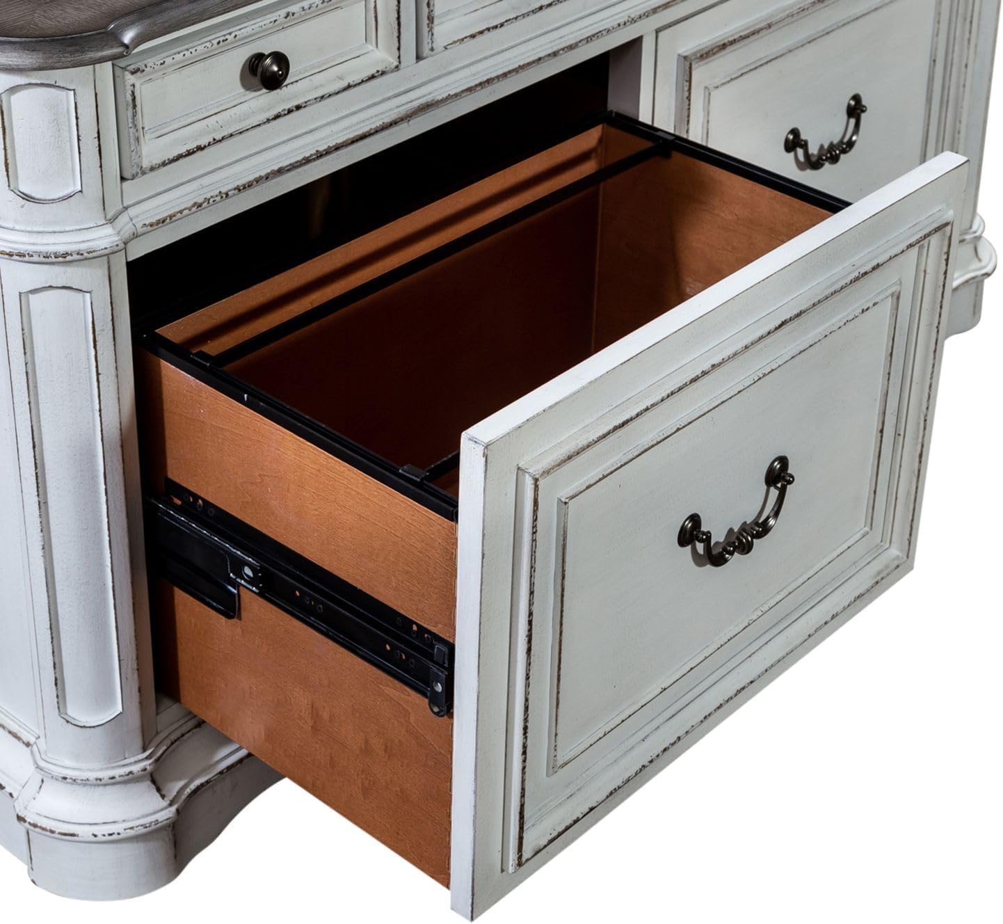 Liberty Furniture Magnolia Manor Filing Credenza for Home Office - Antique White & Weathered Bark