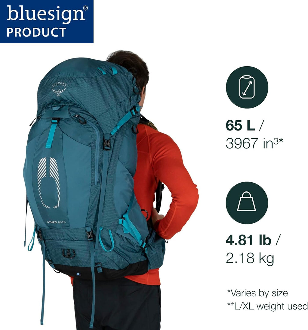 Osprey Atmos AG 65L Men's Backpacking Backpack, Black, L/XL